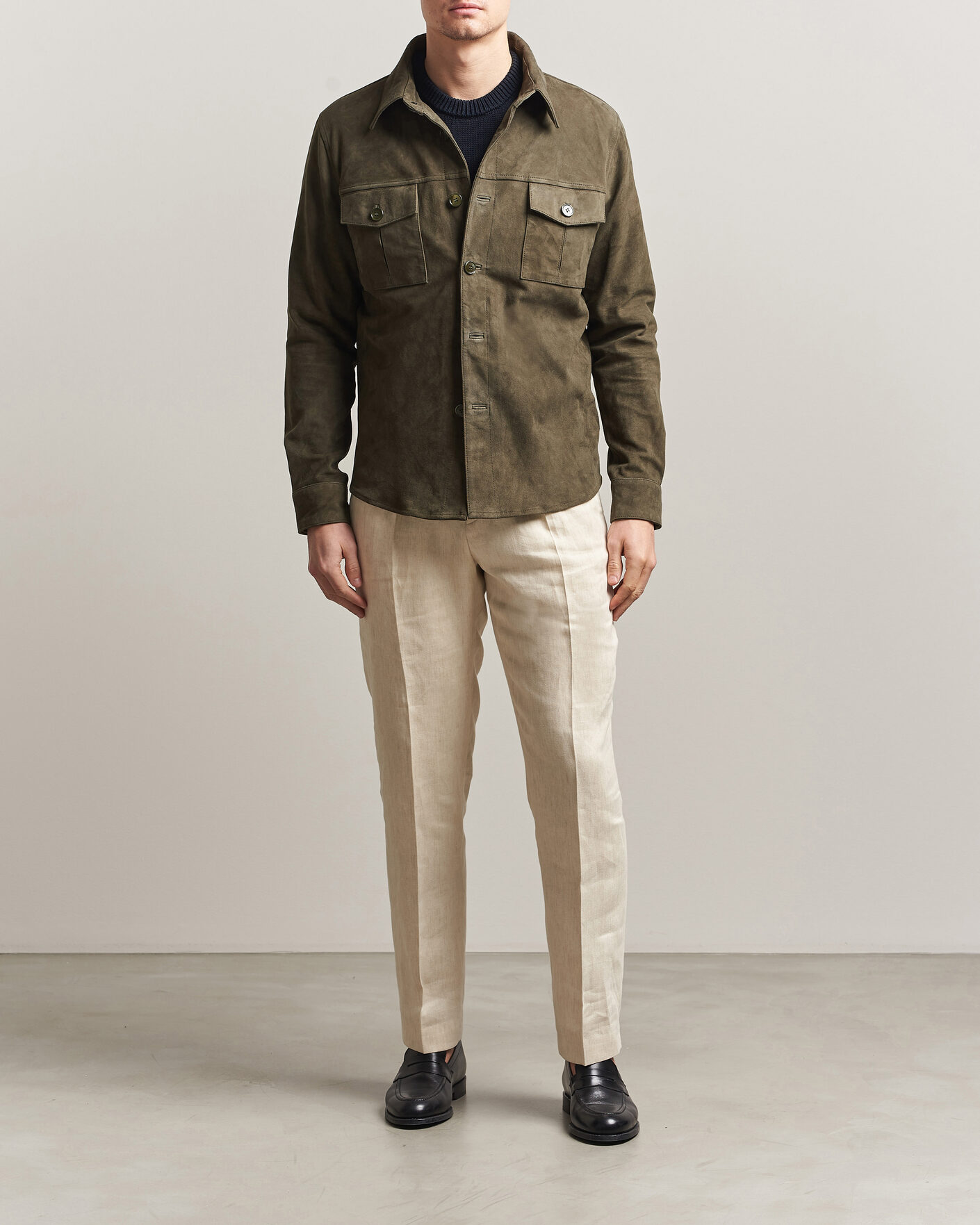 Homme | Manteaux Et Vestes | Stenströms | Suede Pocket Overshirt Olive