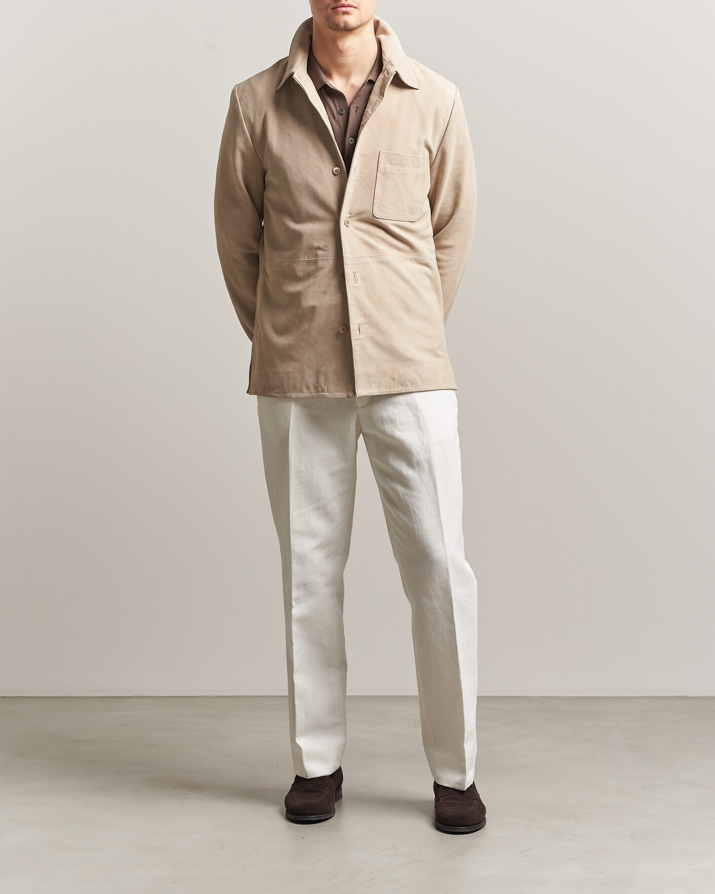 Homme | Manteaux Et Vestes | Stenströms | Suede Overshirt Beige