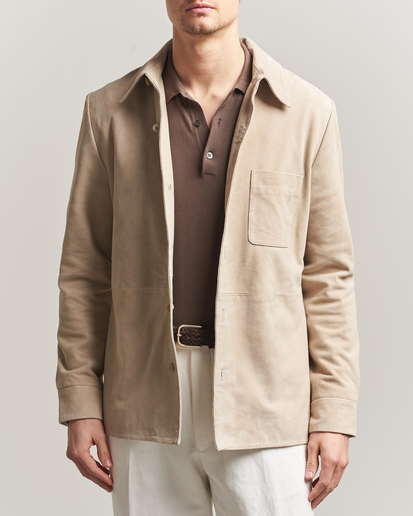 Homme | Manteaux Et Vestes | Stenströms | Suede Overshirt Beige