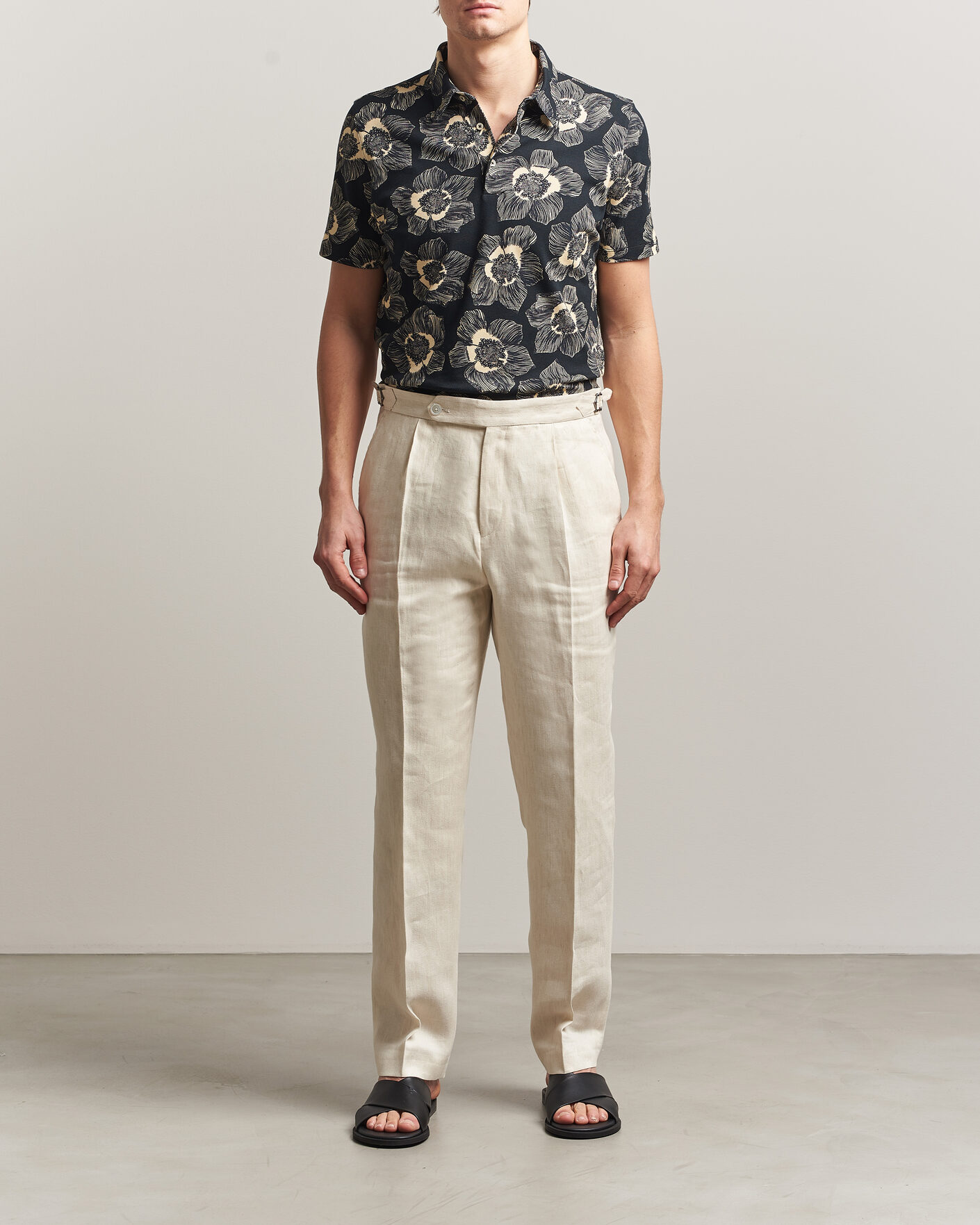 Homme | Polos | Stenströms | Printed Cotton Polo Black