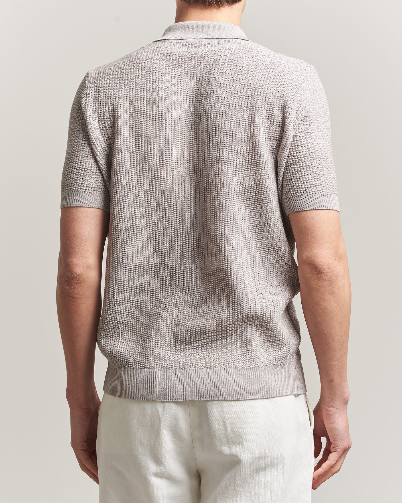 Heren | Polo's | Stenströms | Knitted Buttonthru Merino Polo Shirt Grey