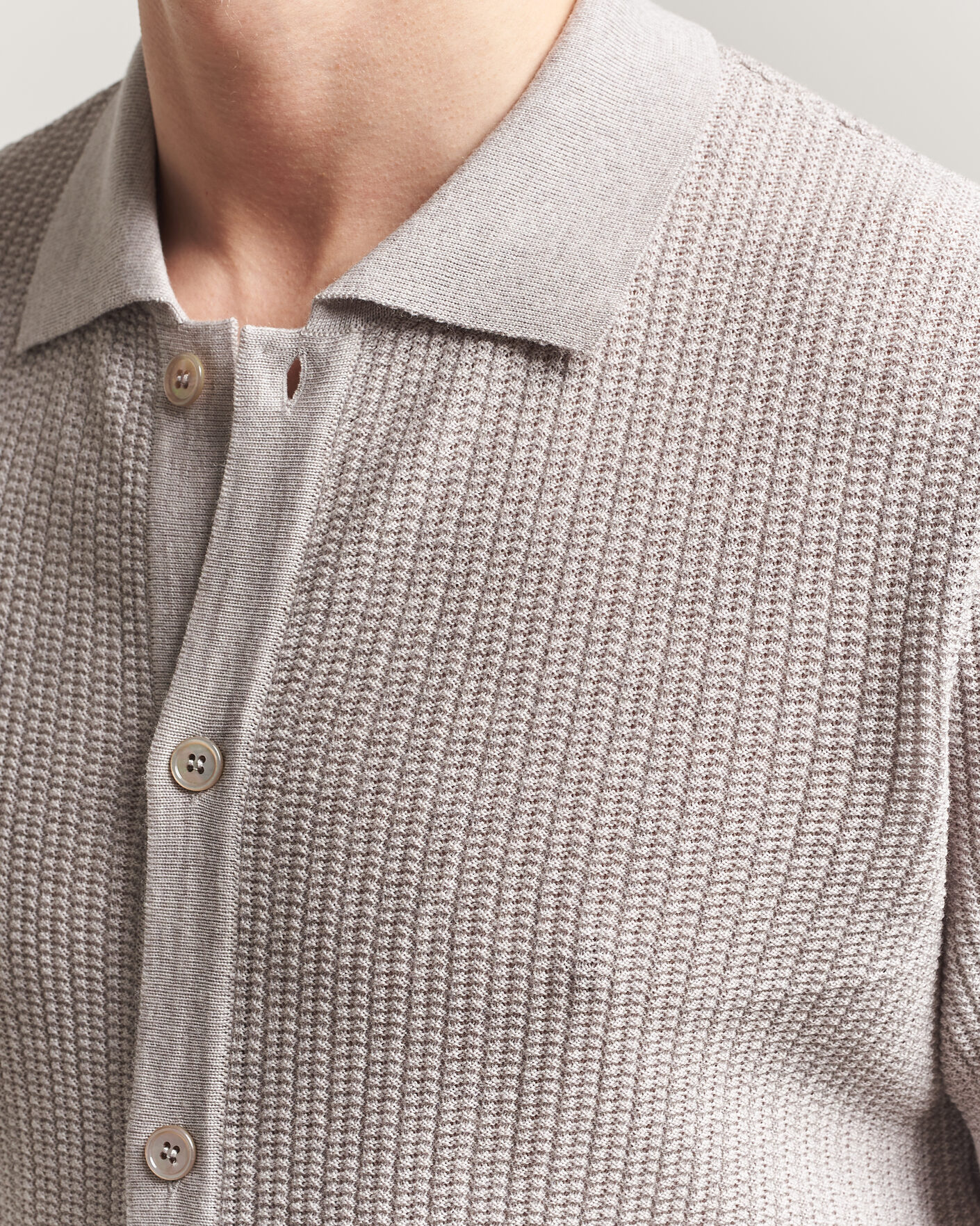 Heren | Polo's | Stenströms | Knitted Buttonthru Merino Polo Shirt Grey