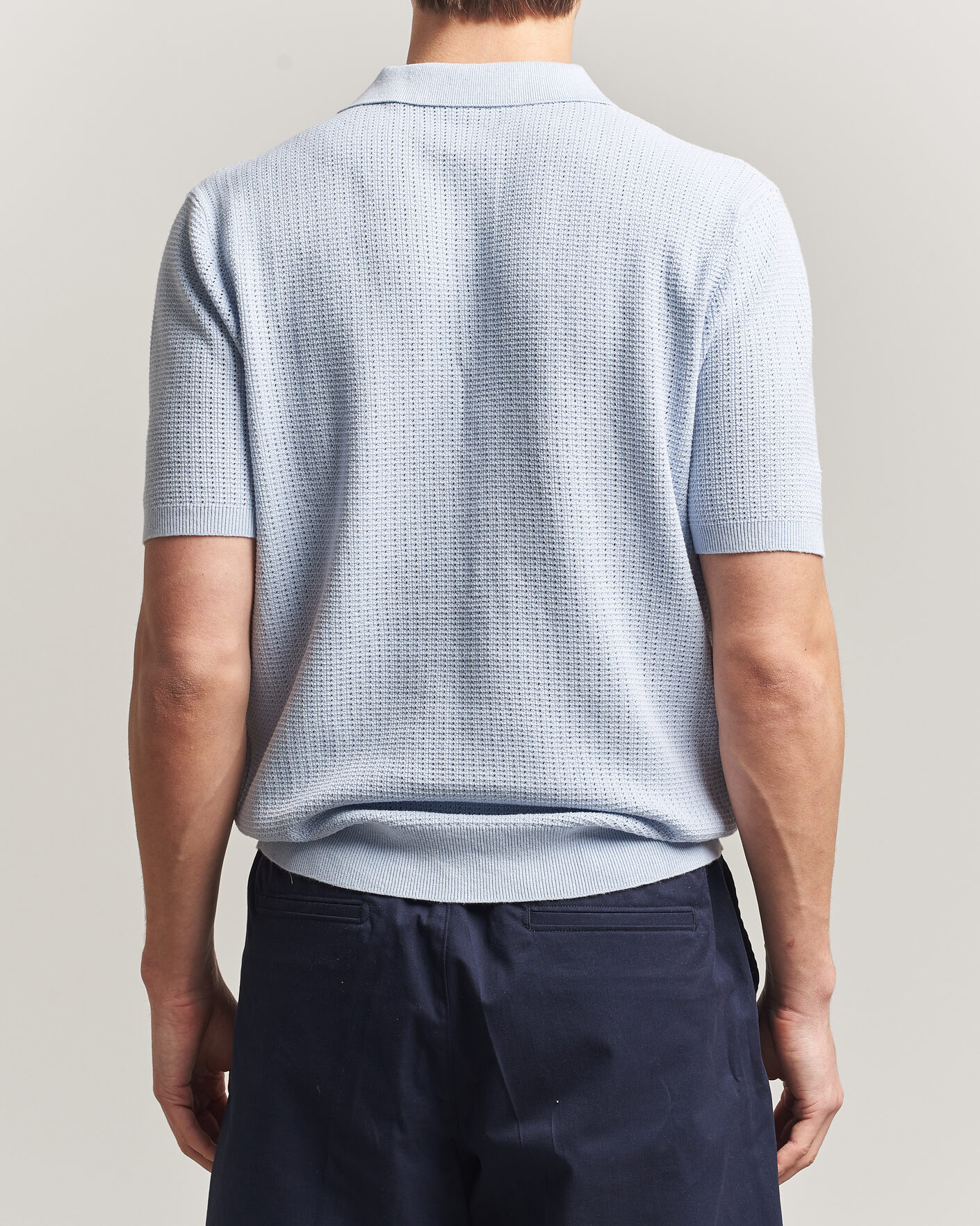 Homme | Polos | Stenströms | Knitted Textured Cotton/Hemp Polo Light Blue