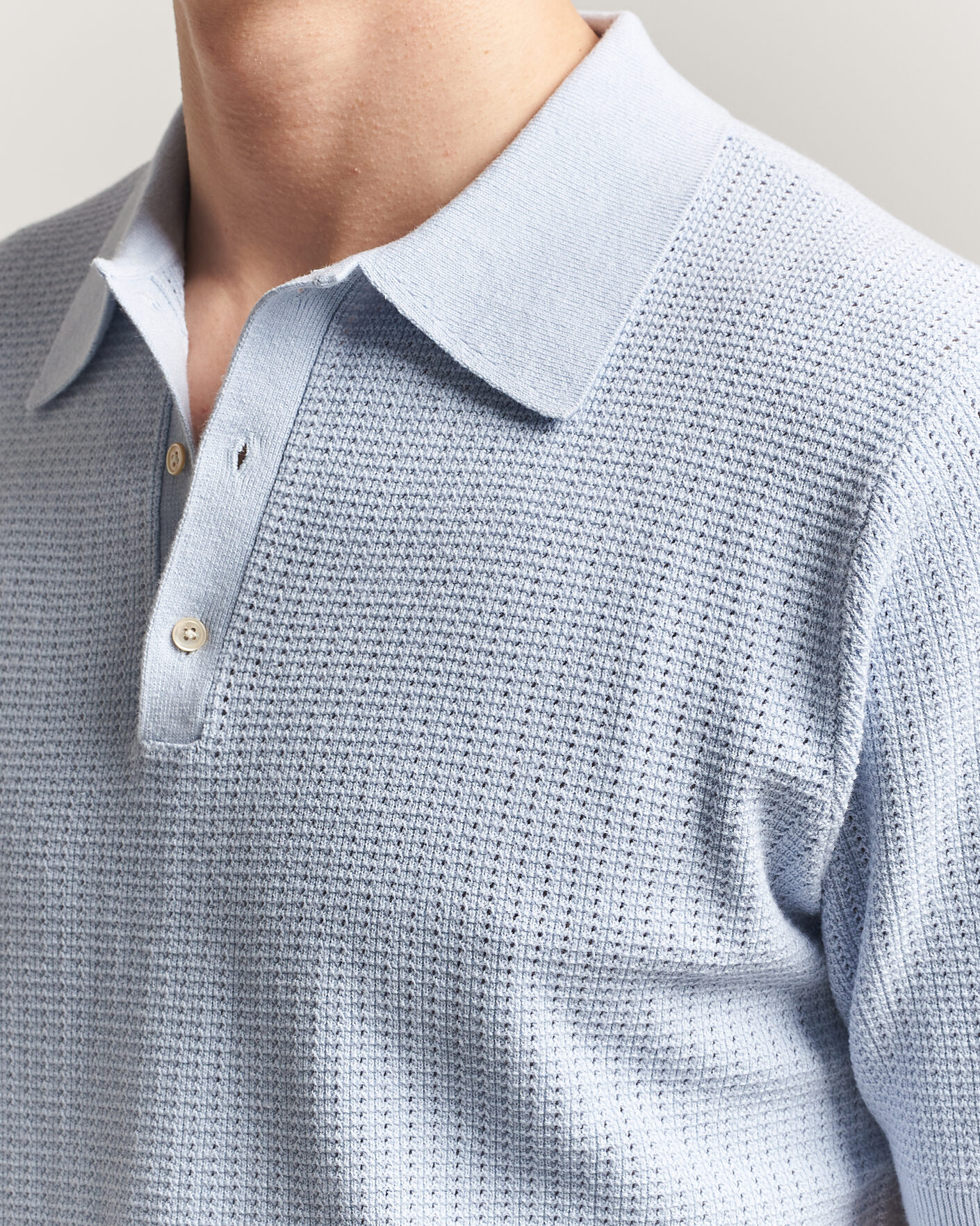 Homme | Polos | Stenströms | Knitted Textured Cotton/Hemp Polo Light Blue