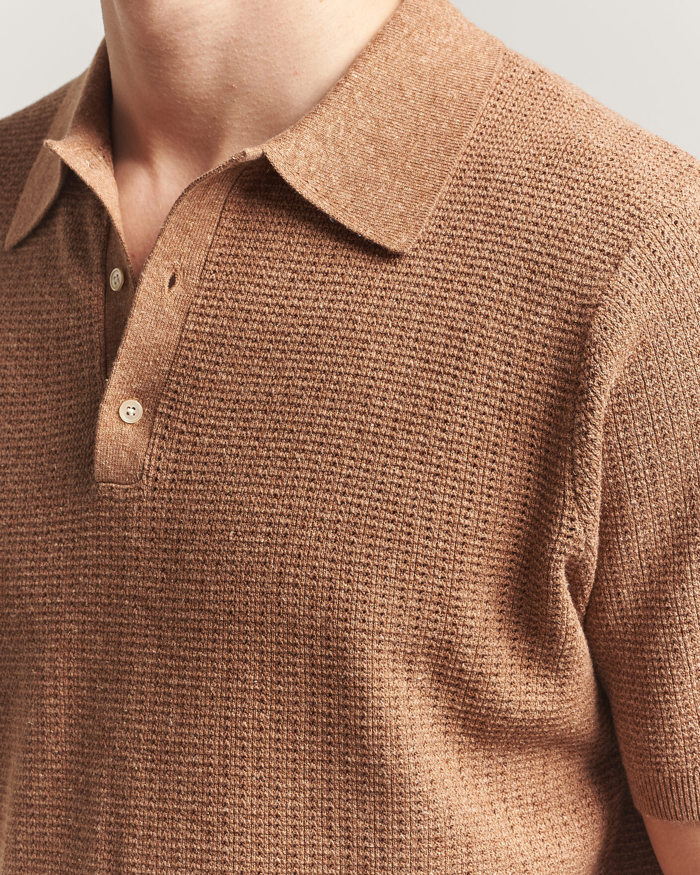 Heren | Polo's | Stenströms | Knitted Textured Cotton/Hemp Polo Light Brown
