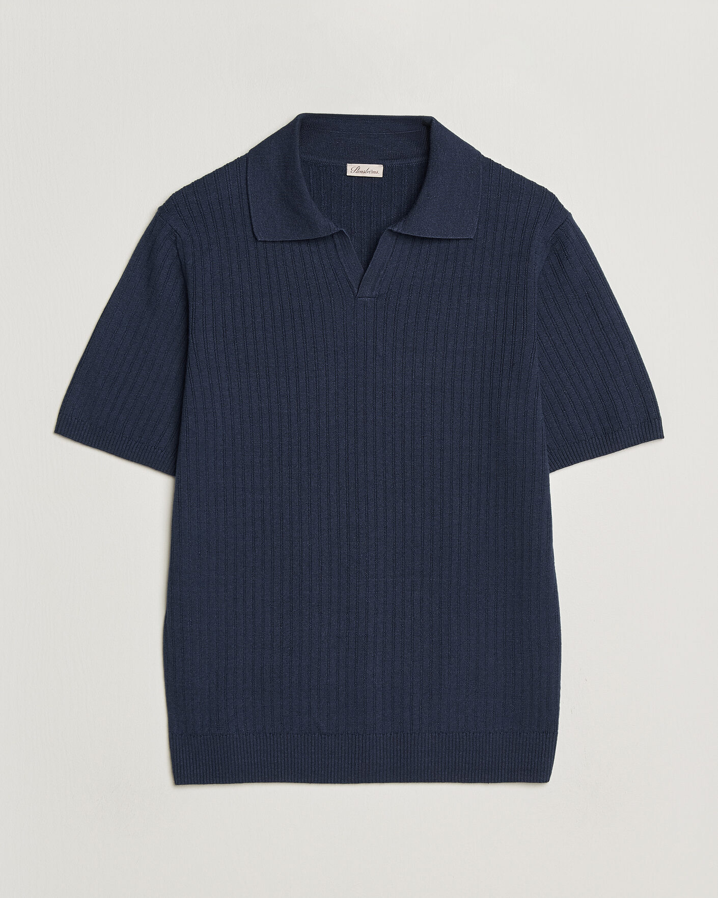 Heren | Polo's | Stenströms | Linen/Merino Structured Polo Navy