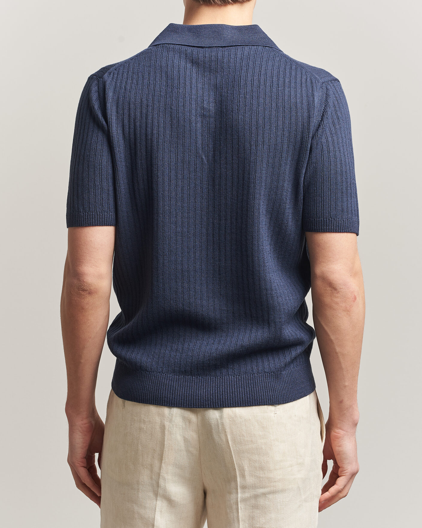 Heren | Polo's | Stenströms | Linen/Merino Structured Polo Navy