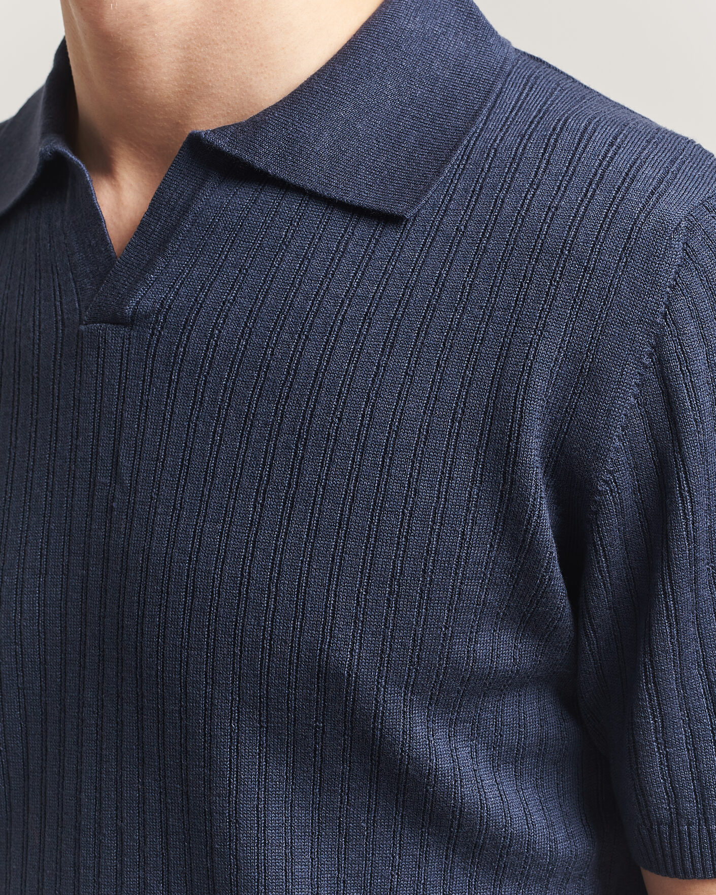 Homme | Polos | Stenströms | Linen/Merino Structured Polo Navy