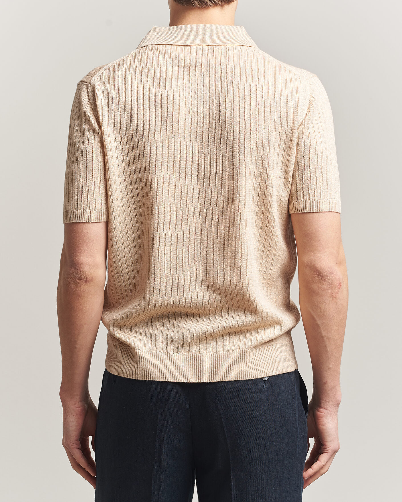 Heren | Polo's | Stenströms | Linen/Merino Structured Polo Beige