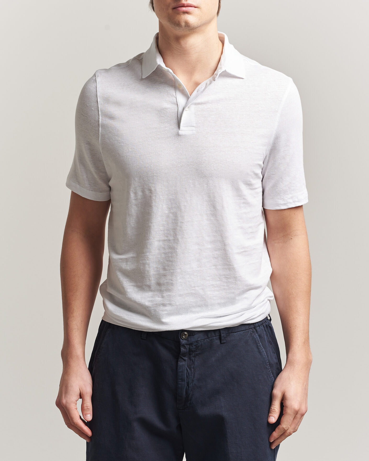 Heren | Polo's | Stenströms | Linen Polo Shirt White