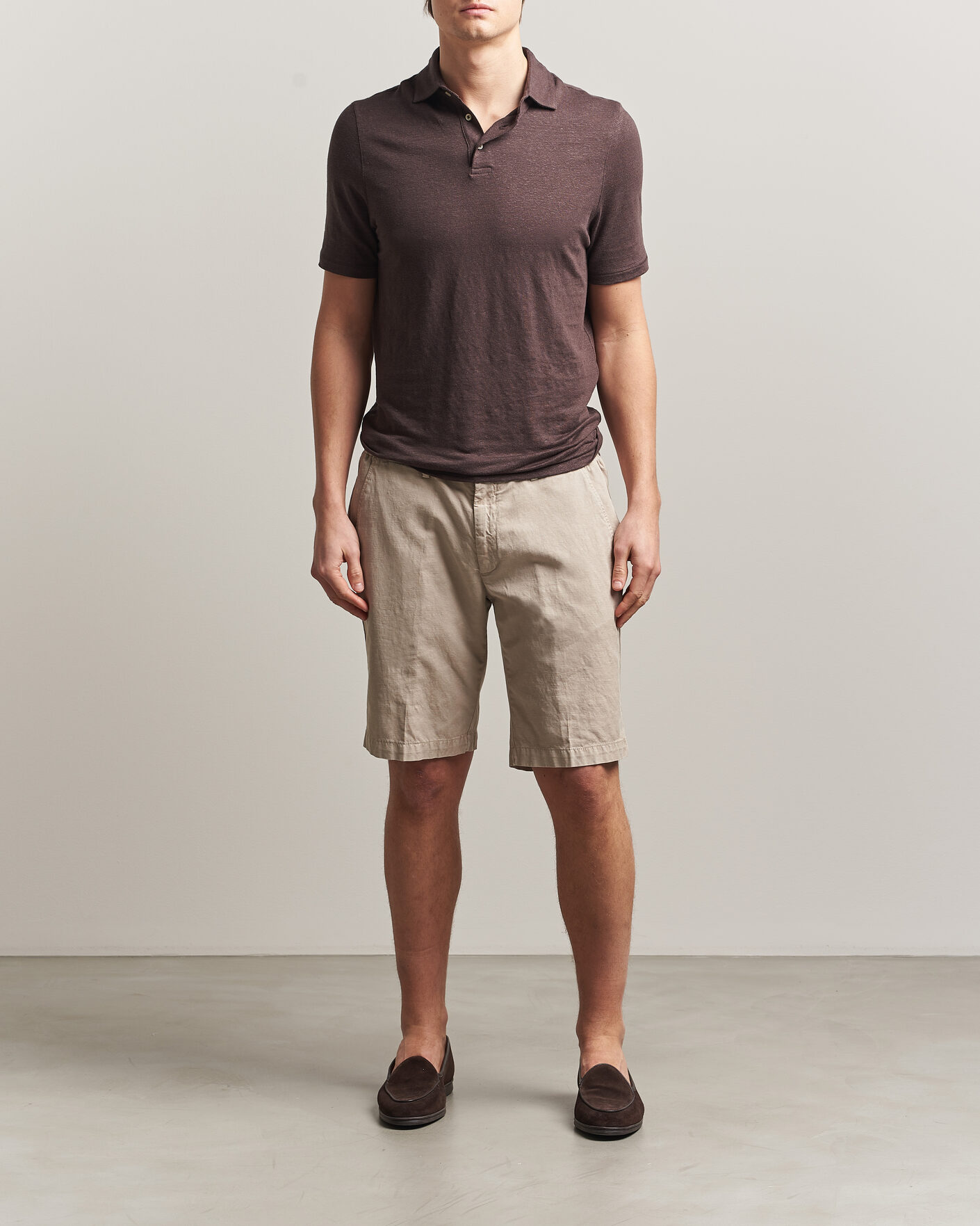 Heren | Polo's | Stenströms | Linen Polo Shirt Dark Brown