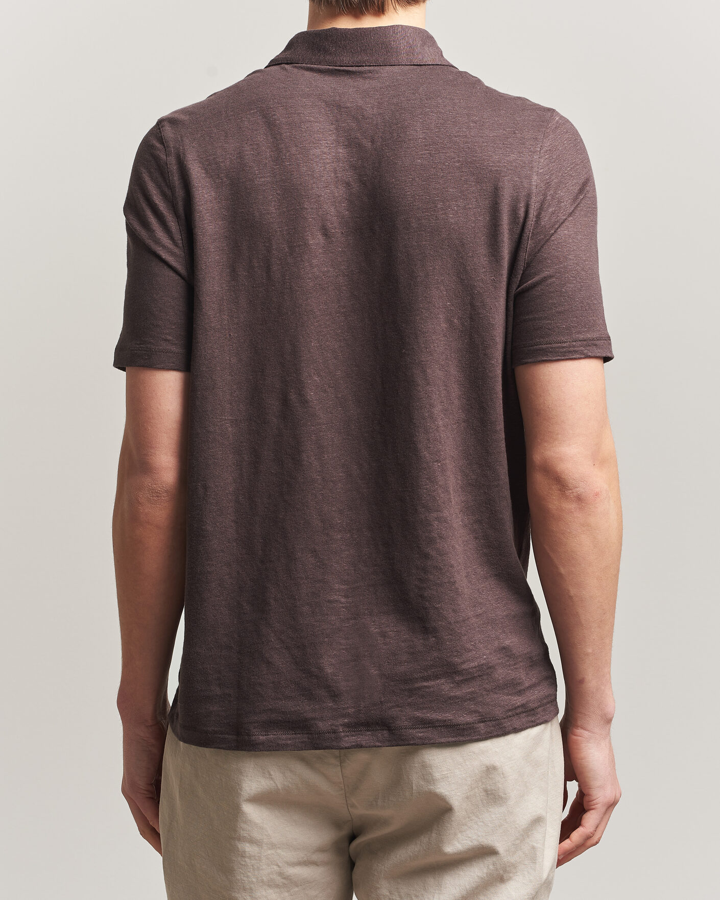 Heren | Polo's | Stenströms | Linen Polo Shirt Dark Brown