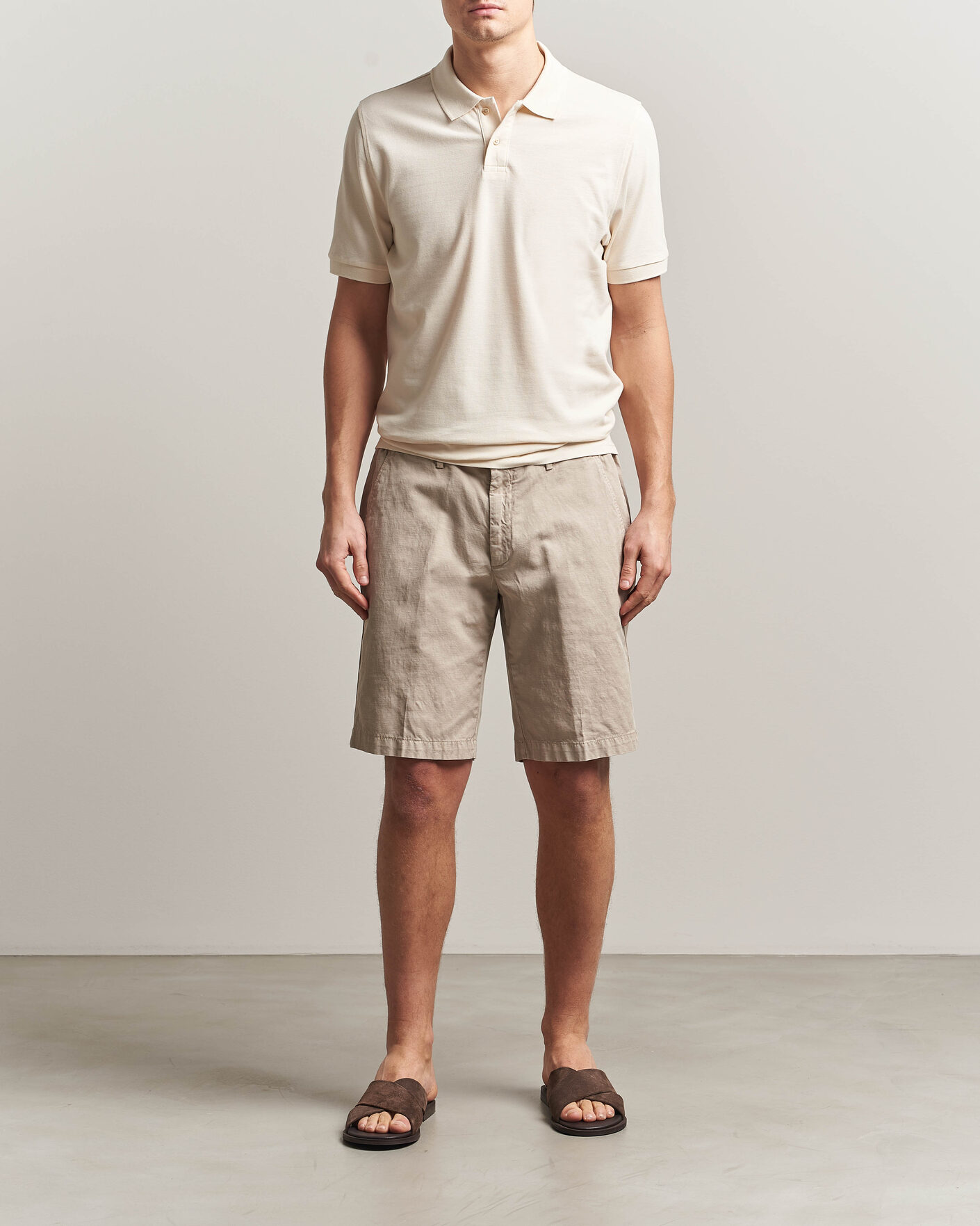 Heren | Polo's | Stenströms | Organic Cotton Piquet Polo Shirt Beige