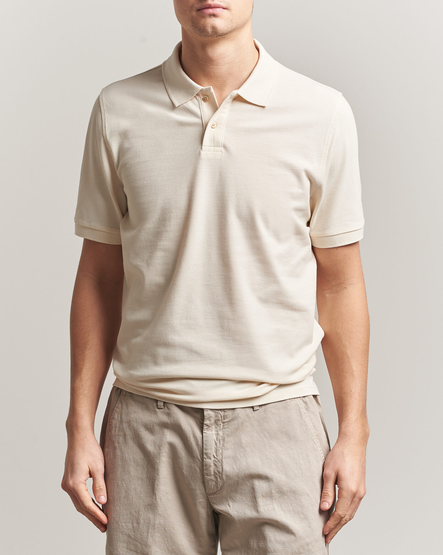 Homme | Polos | Stenströms | Organic Cotton Piquet Polo Shirt Beige