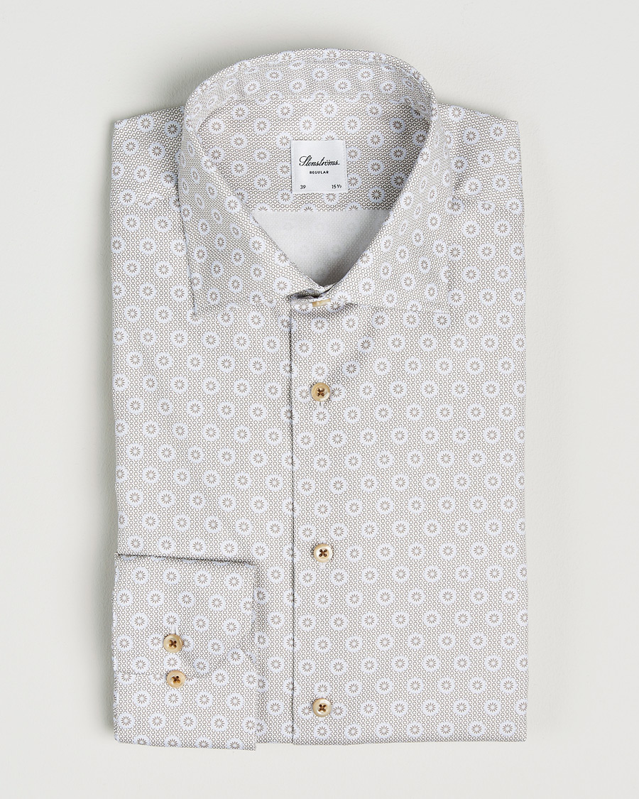 Heren | Overhemden | Stenströms | Regular Fit Printed Cotton Twill Shirt Light Brown