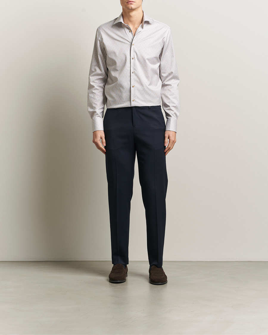 Homme | Chemises | Stenströms | Regular Fit Printed Cotton Twill Shirt Light Brown