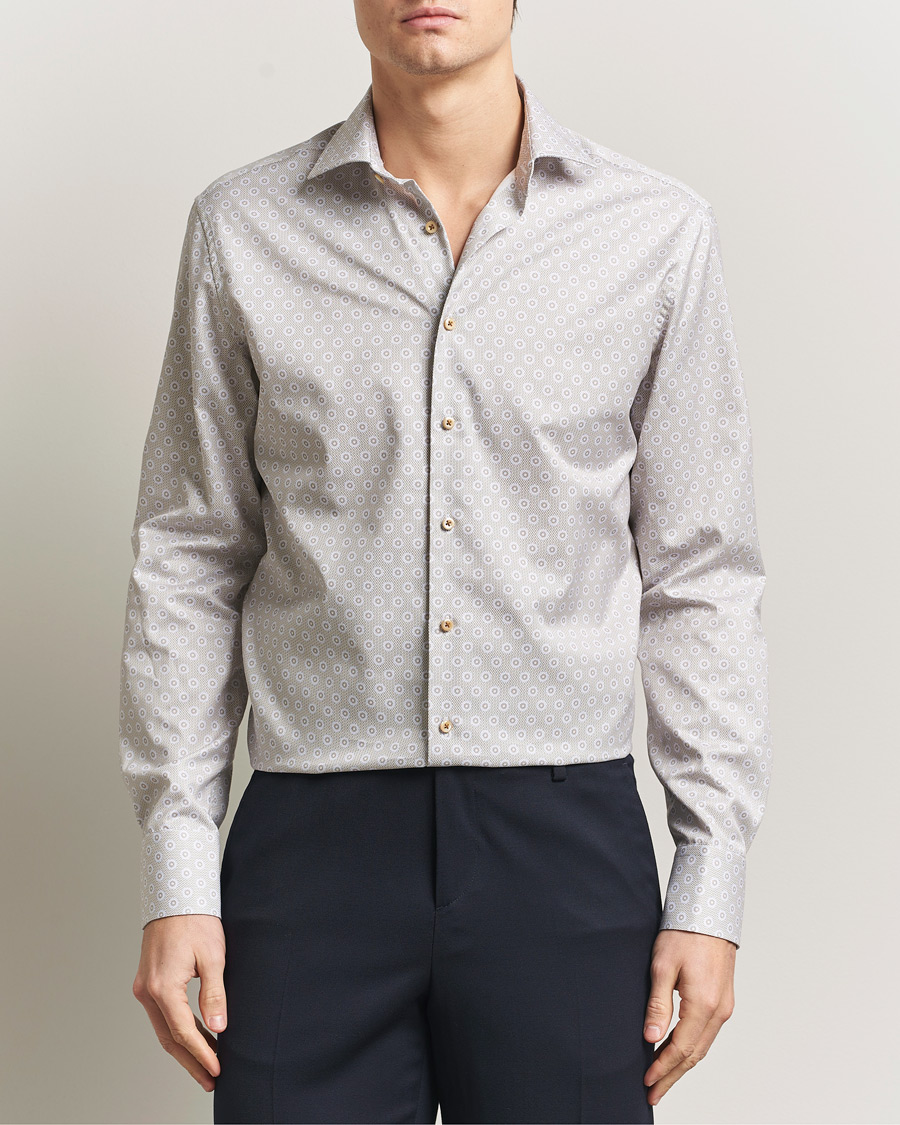 Heren | Overhemden | Stenströms | Regular Fit Printed Cotton Twill Shirt Light Brown