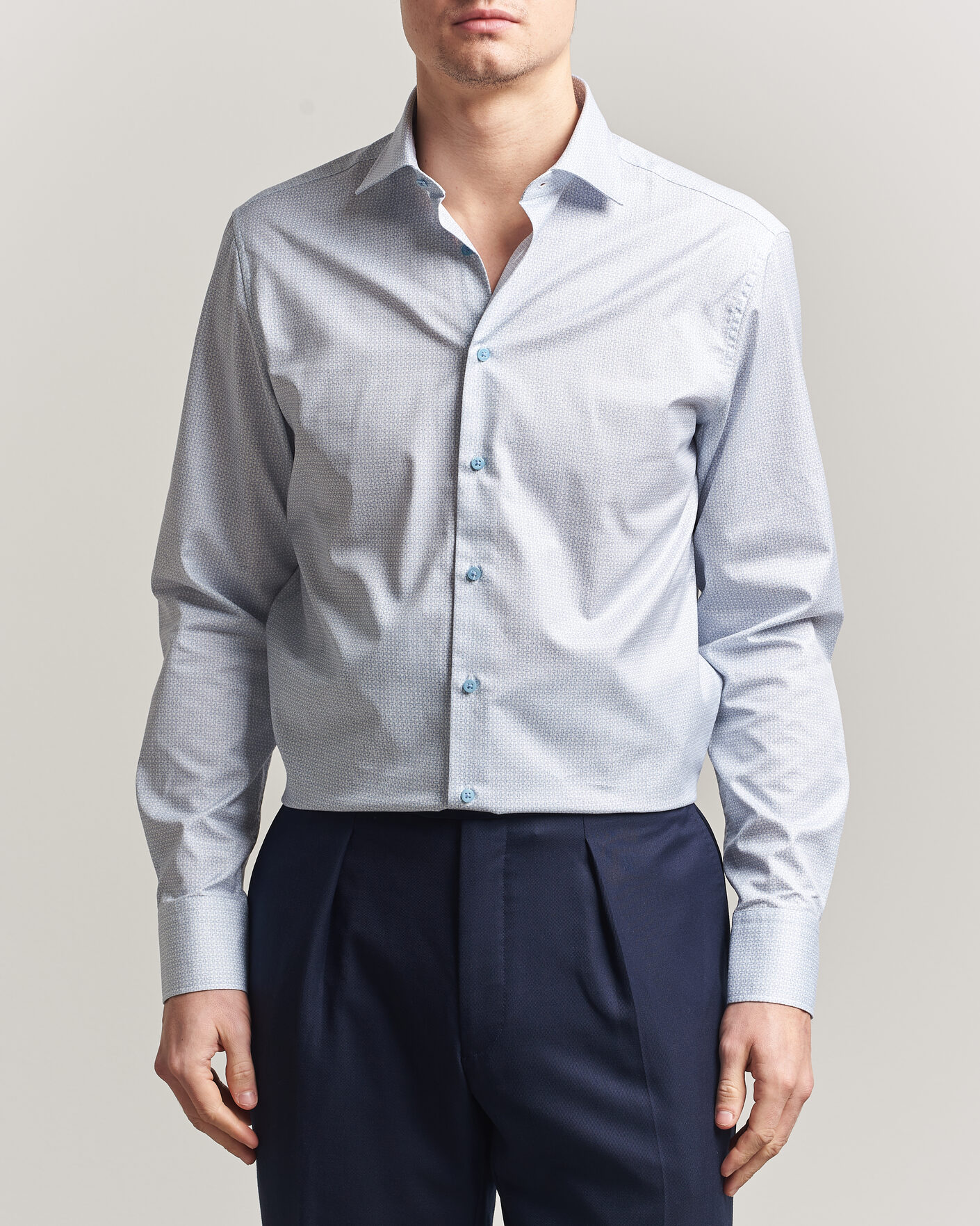 Heren | Overhemden | Stenströms | Regular Fit Micro Printed Twill Shirt Light Blue