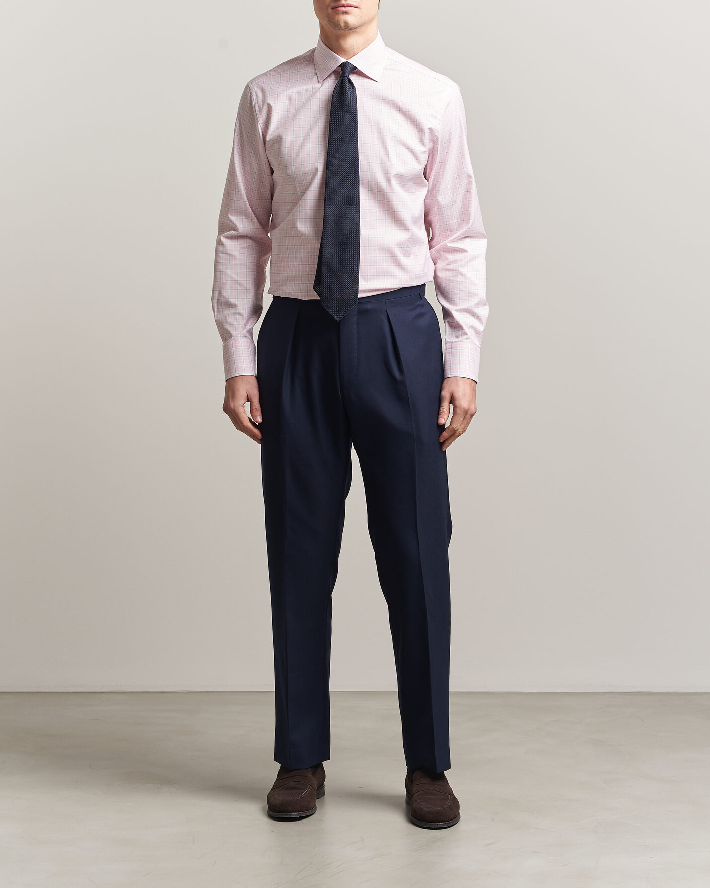 Homme | Chemises | Stenströms | Regular Fit Over Check Cotton Shirt Pink