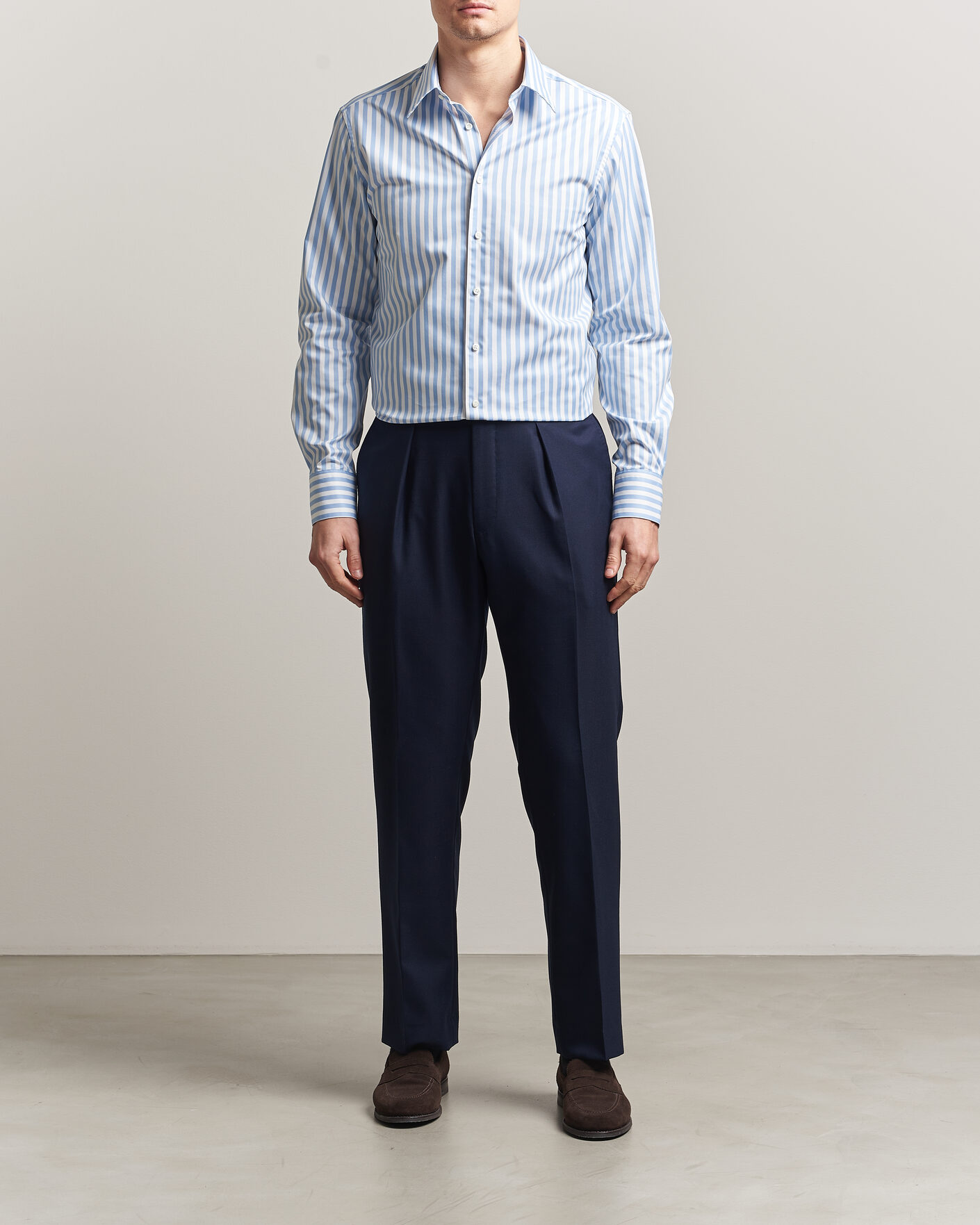 Heren | Overhemden | Stenströms | Regular Fit Striped Pointed Collar Shirt Blue