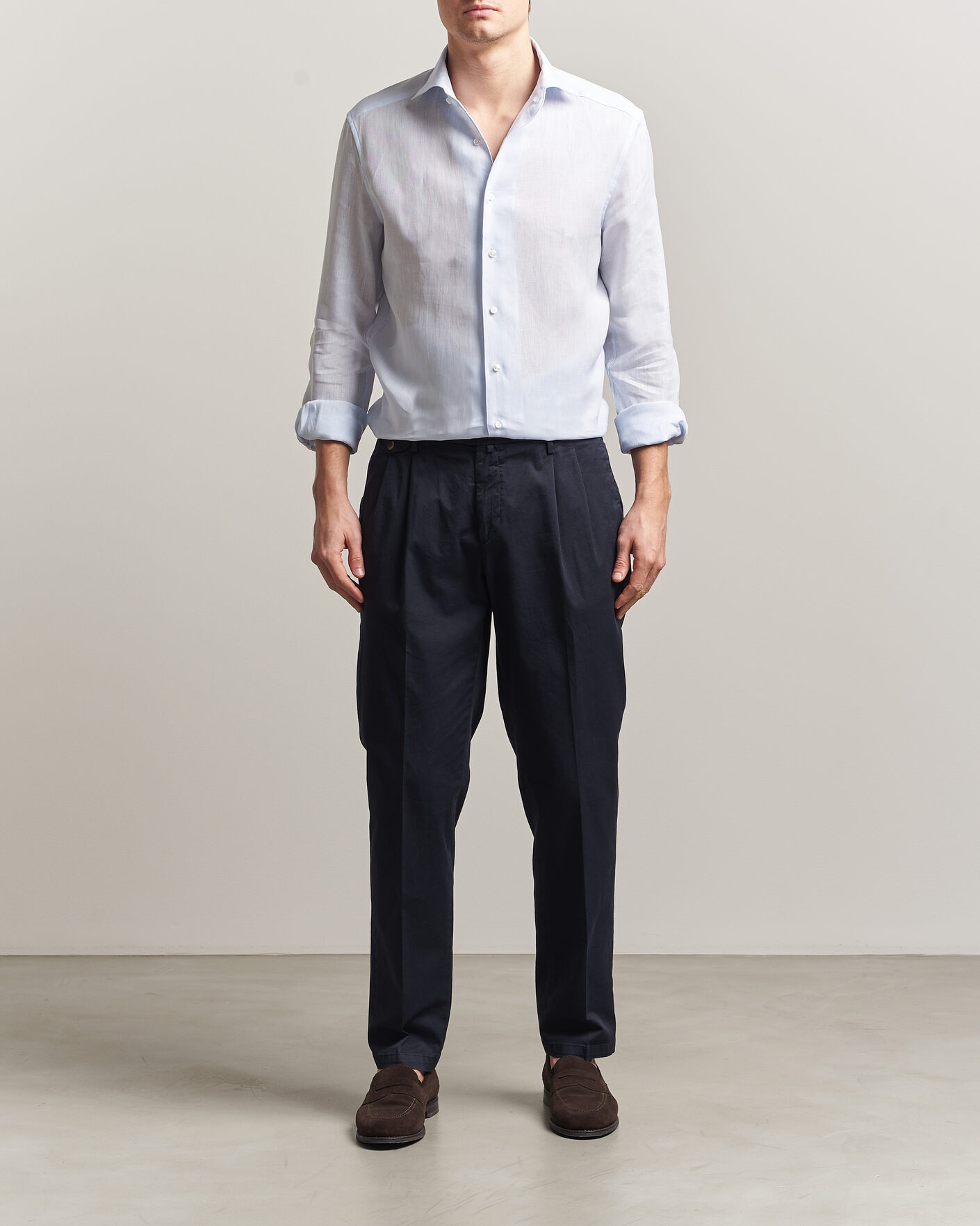 Homme | Chemises | Stenströms | 1899 Linen One Piece Collar Shirt Light Blue