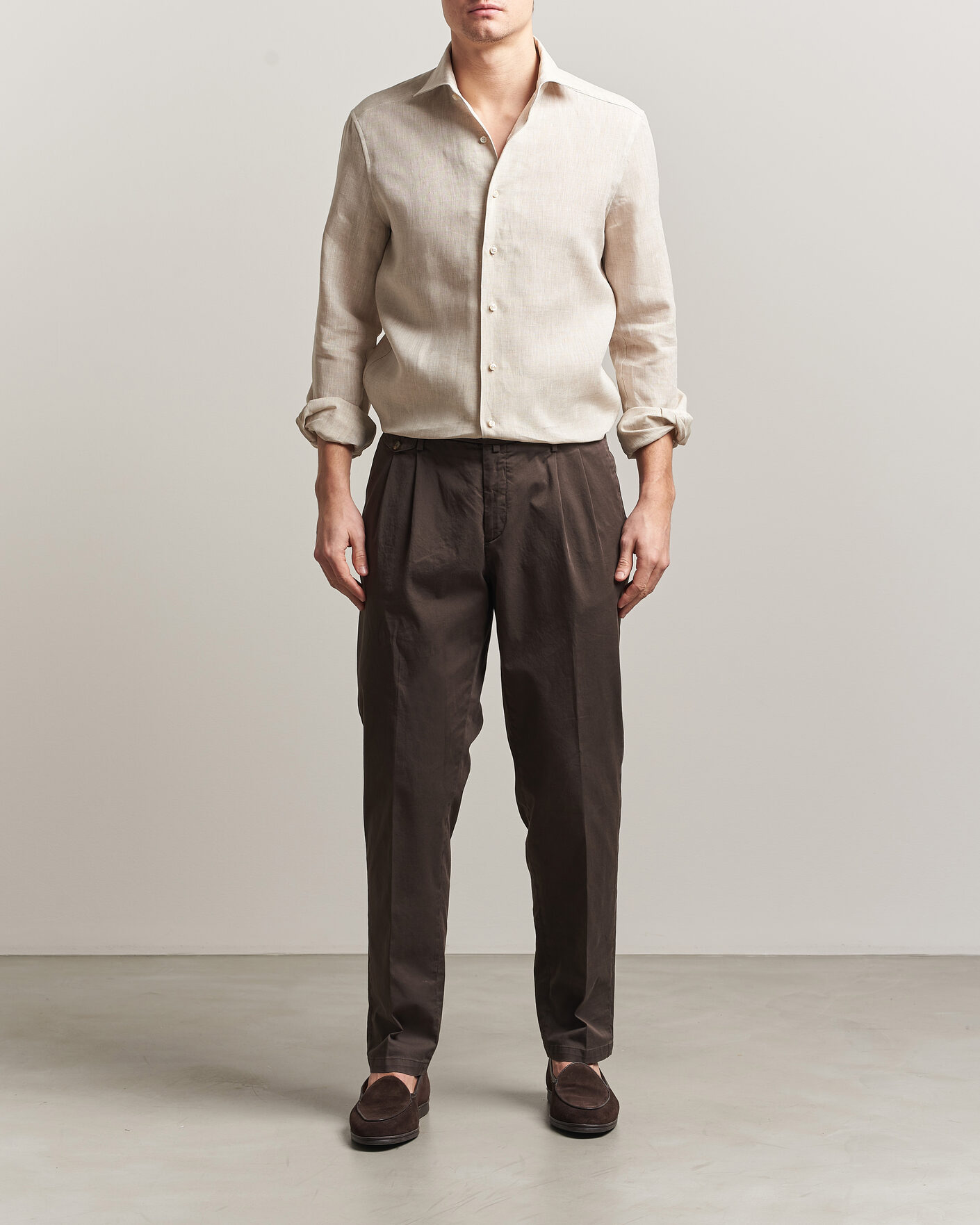 Homme | Chemises | Stenströms | 1899 Linen One Piece Collar Shirt Beige