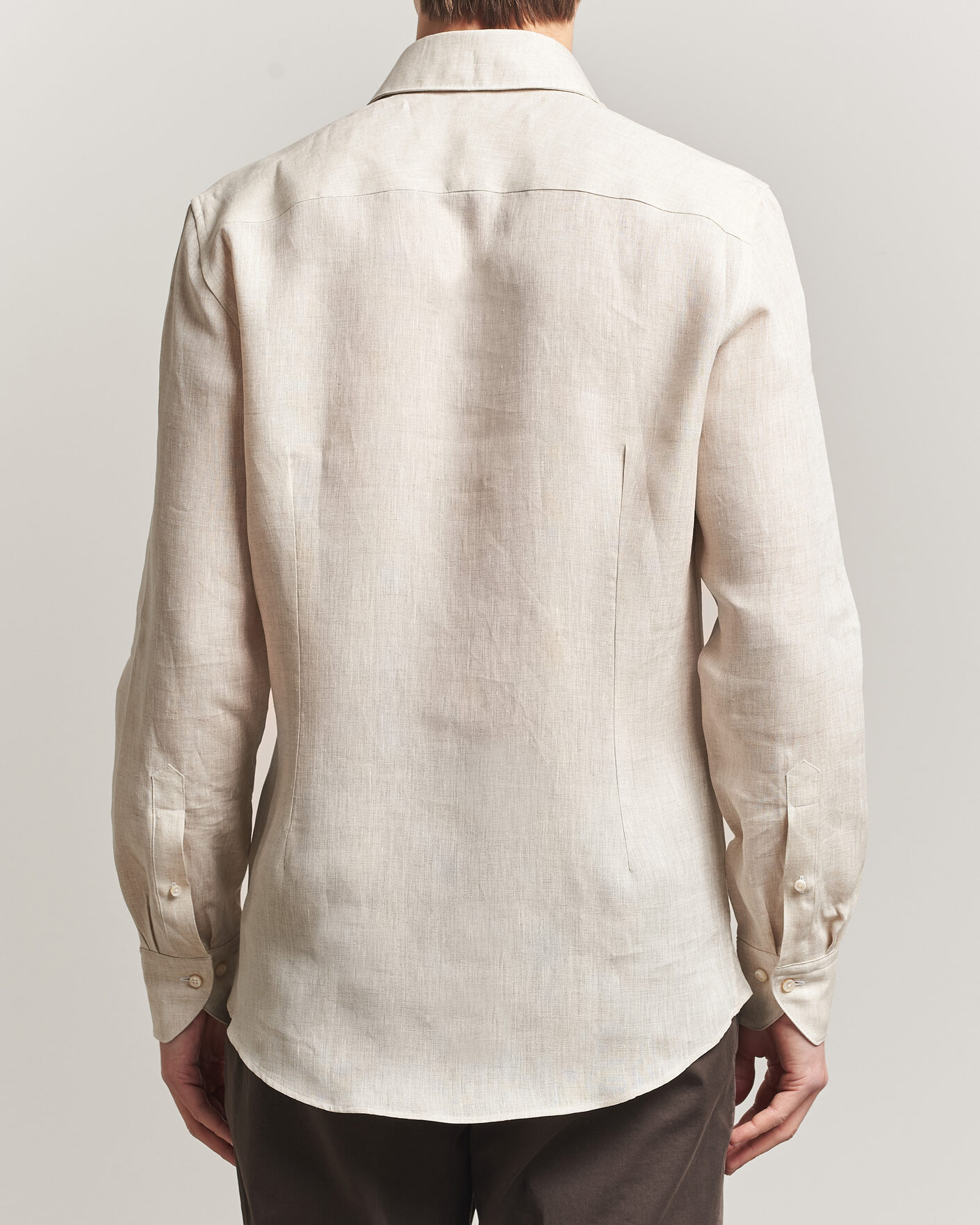 Homme | Chemises | Stenströms | 1899 Linen One Piece Collar Shirt Beige