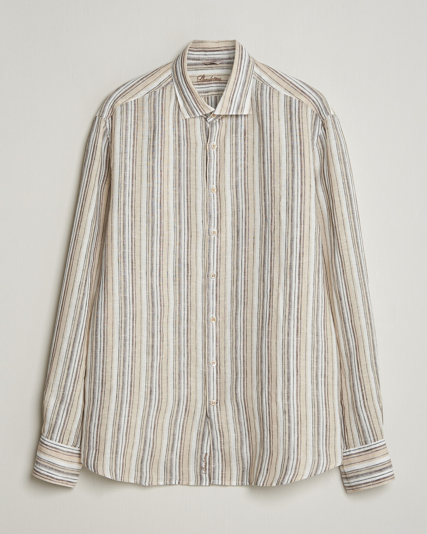 Homme | Chemises | Stenströms | Regular Fit Multi Striped Linen Shirt Brown