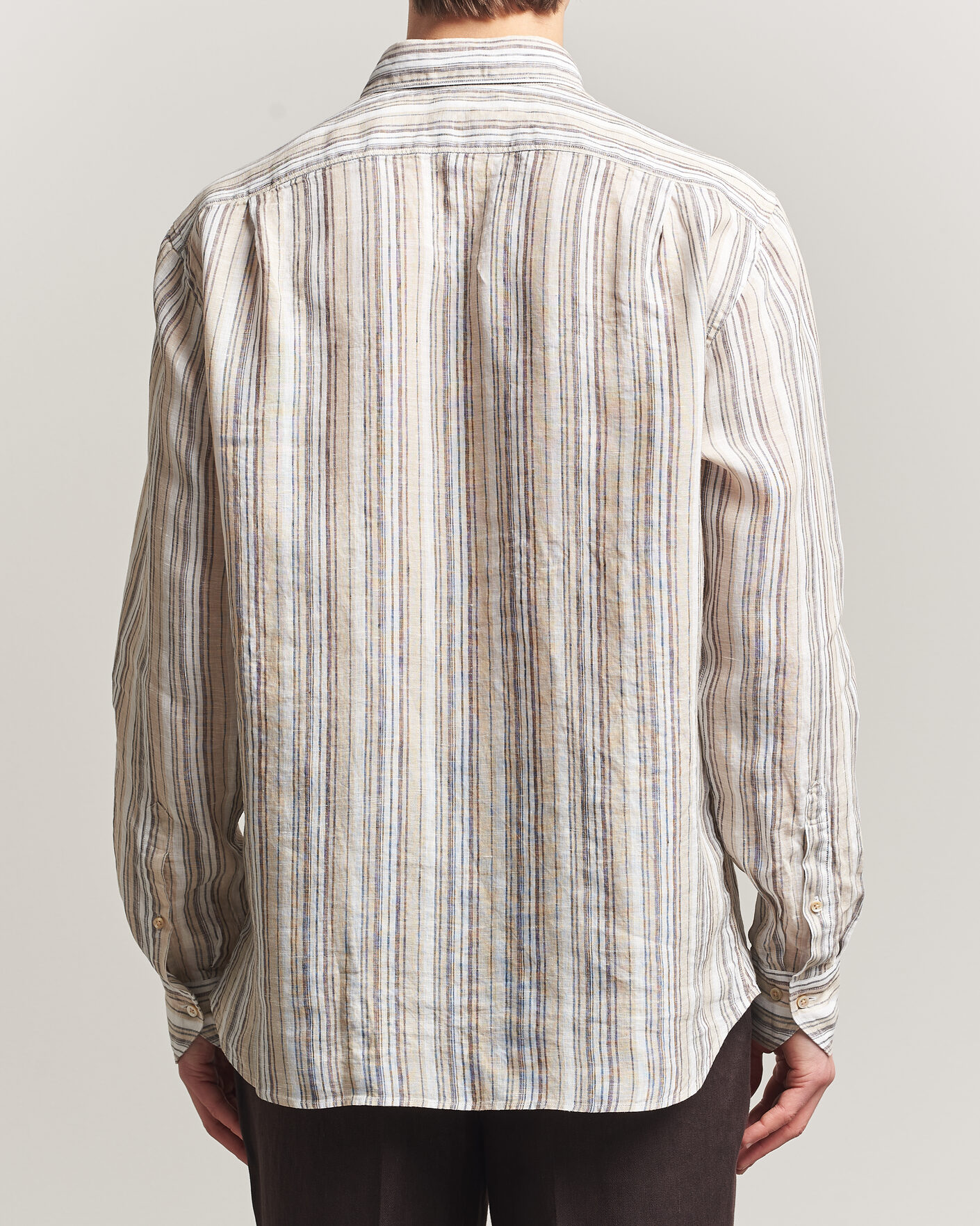 Homme | Chemises | Stenströms | Regular Fit Multi Striped Linen Shirt Brown