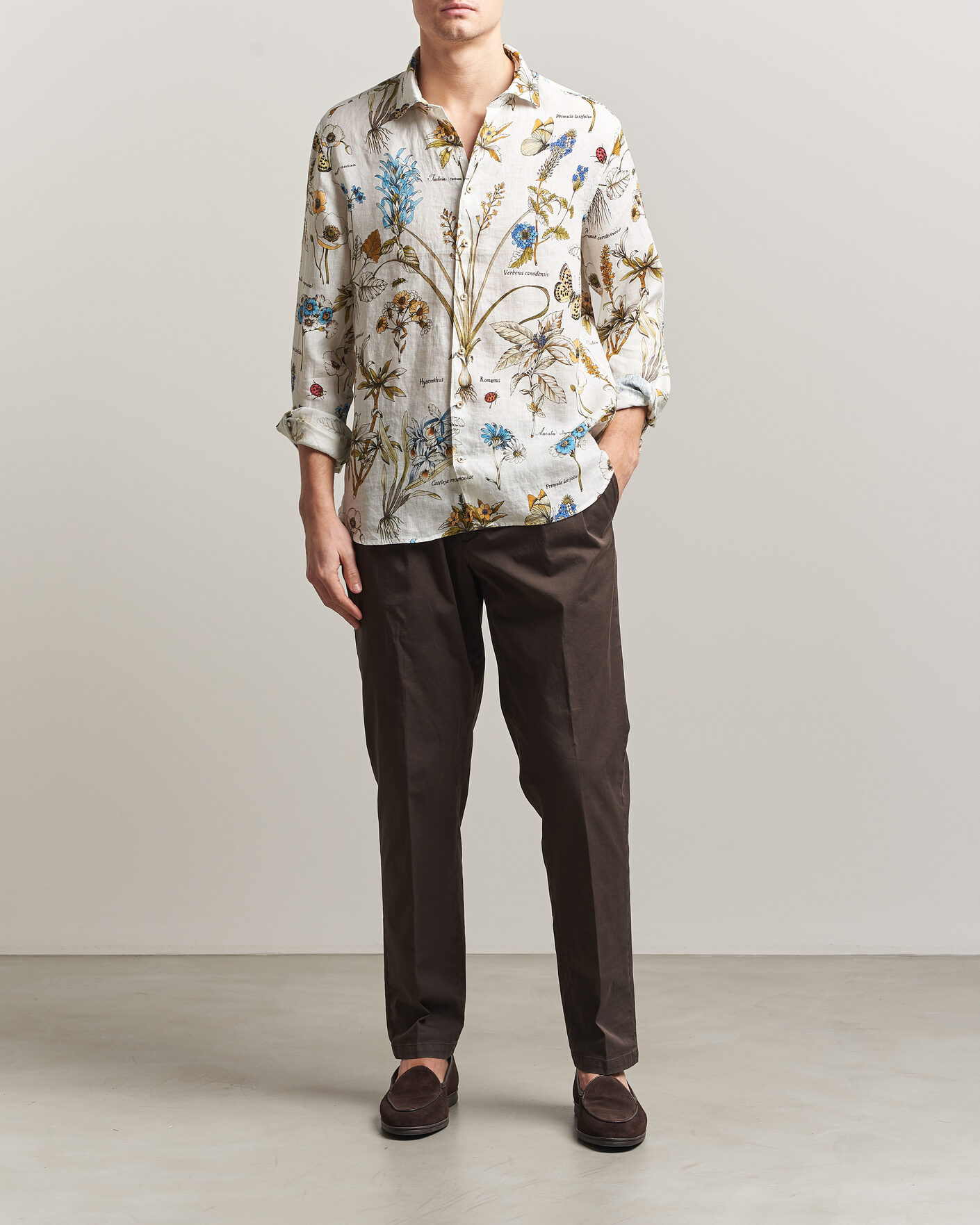 Homme | Chemises | Stenströms | Reglar Fit Botanical Print Linen Shirt Multi