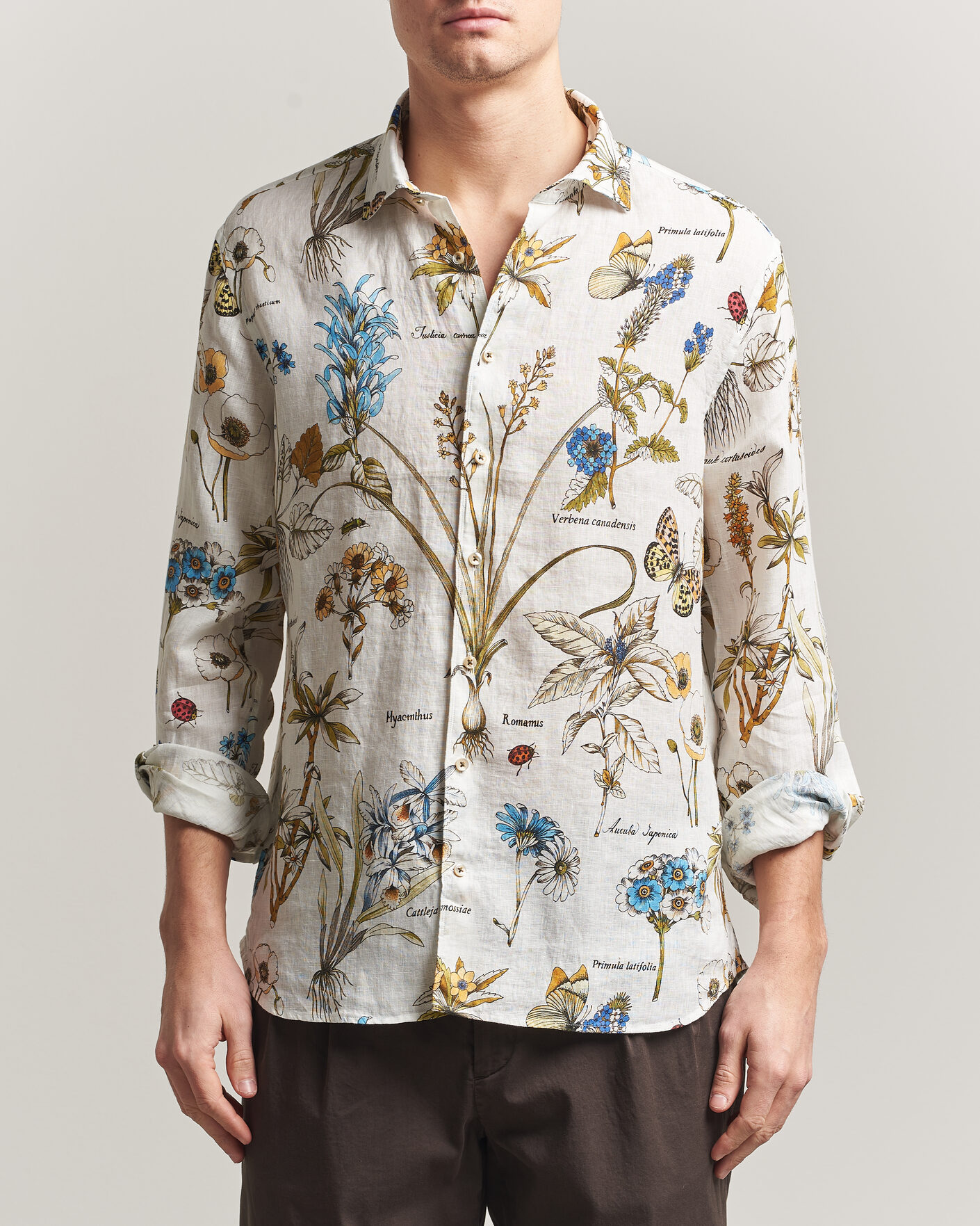 Homme | Chemises | Stenströms | Reglar Fit Botanical Print Linen Shirt Multi