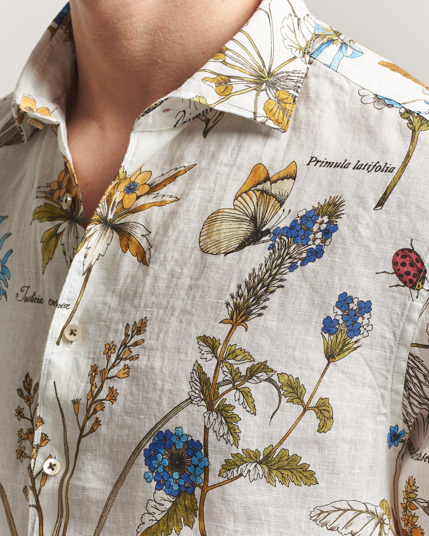 Homme | Chemises | Stenströms | Reglar Fit Botanical Print Linen Shirt Multi