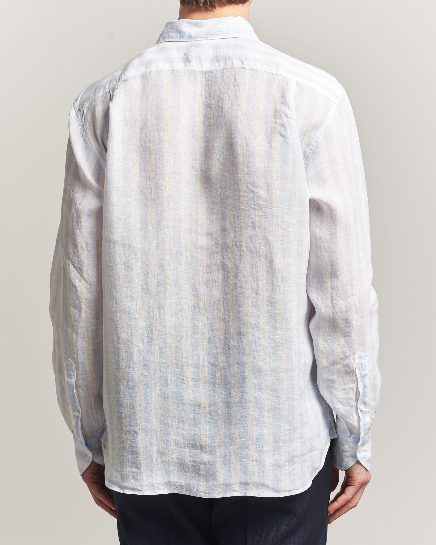 Homme | Chemises | Stenströms | Regular Fit Wide Stripe Linen Shirt Light Blue