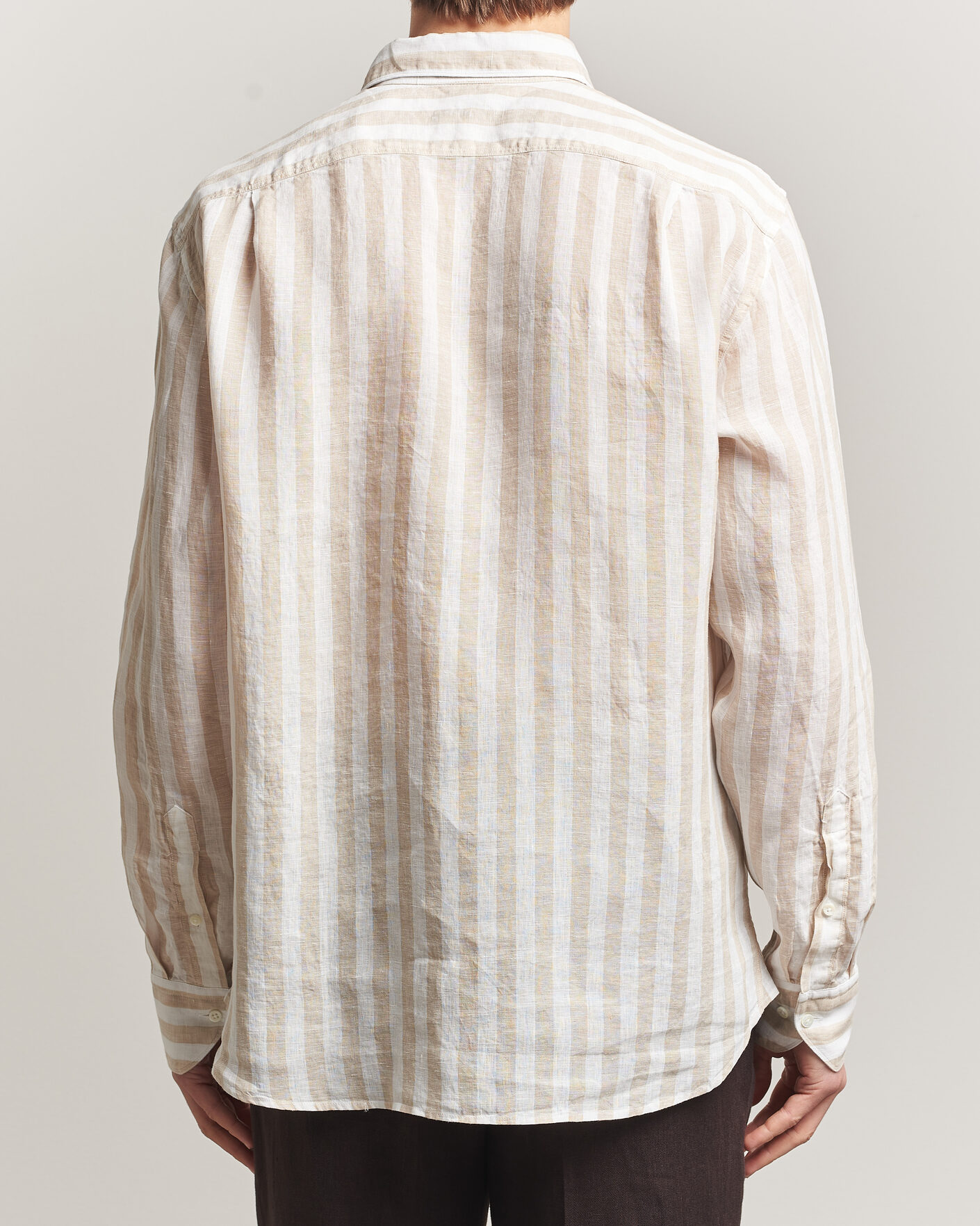 Homme | Chemises | Stenströms | Regular Fit Wide Stripe Linen Shirt Beige
