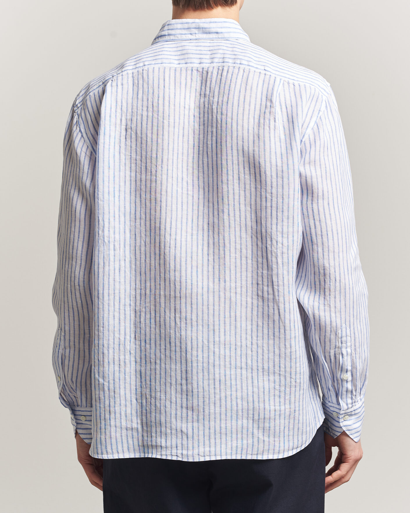 Homme | Chemises | Stenströms | Regular Fit Striped Linen Shirt White/Dark Blue