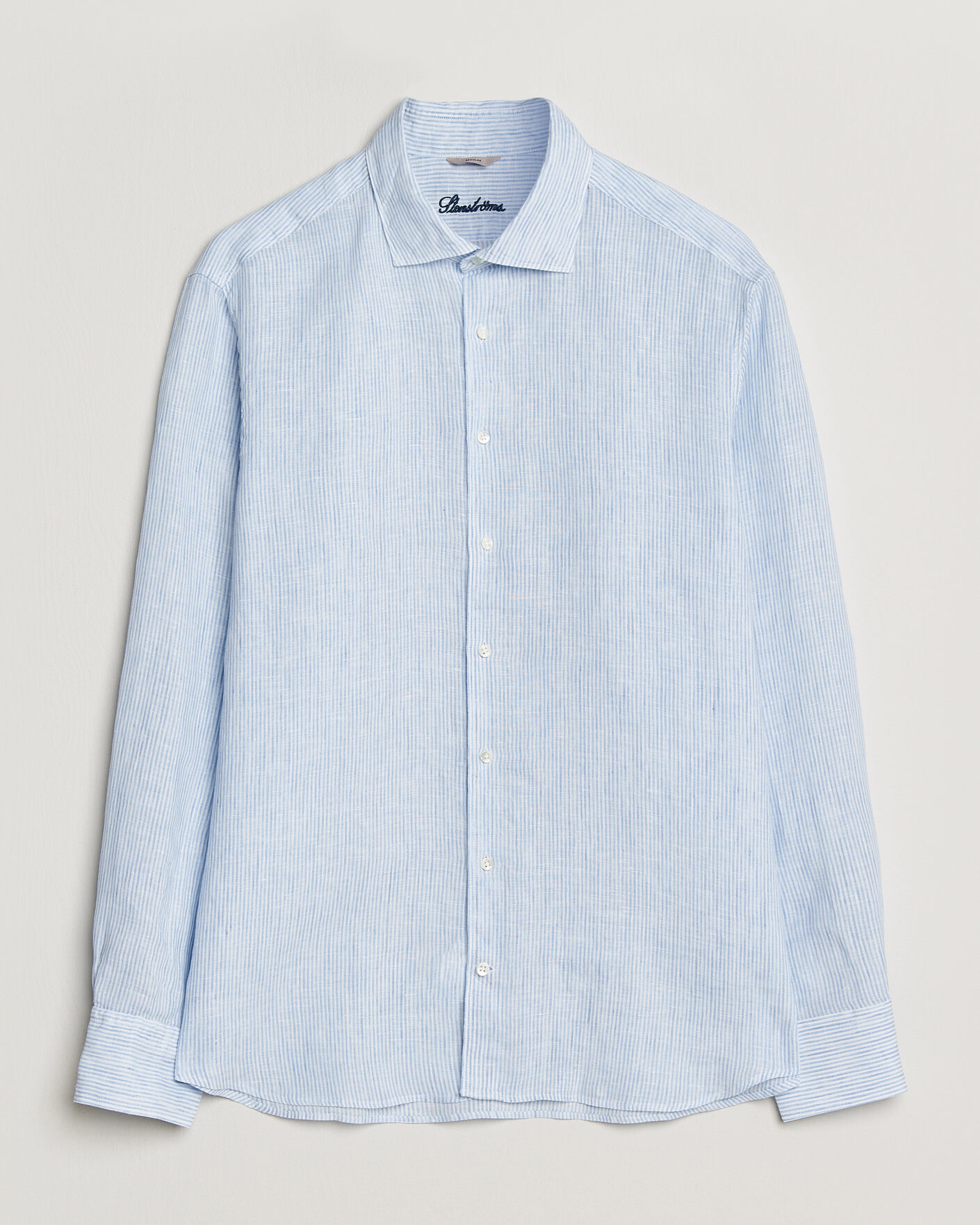 Heren | Overhemden | Stenströms | Regular Fit Thin Striped Linen Shirt Light Blue