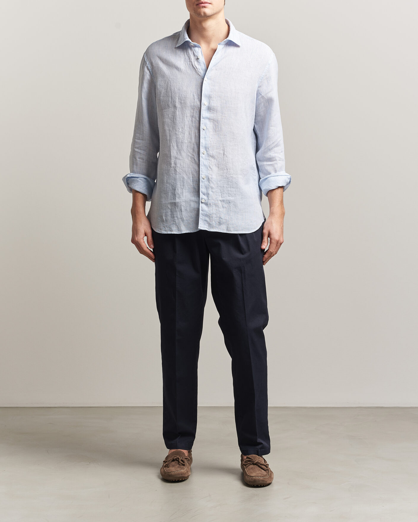 Heren | Overhemden | Stenströms | Regular Fit Thin Striped Linen Shirt Light Blue