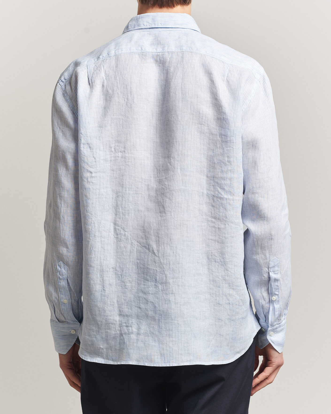 Heren | Overhemden | Stenströms | Regular Fit Thin Striped Linen Shirt Light Blue