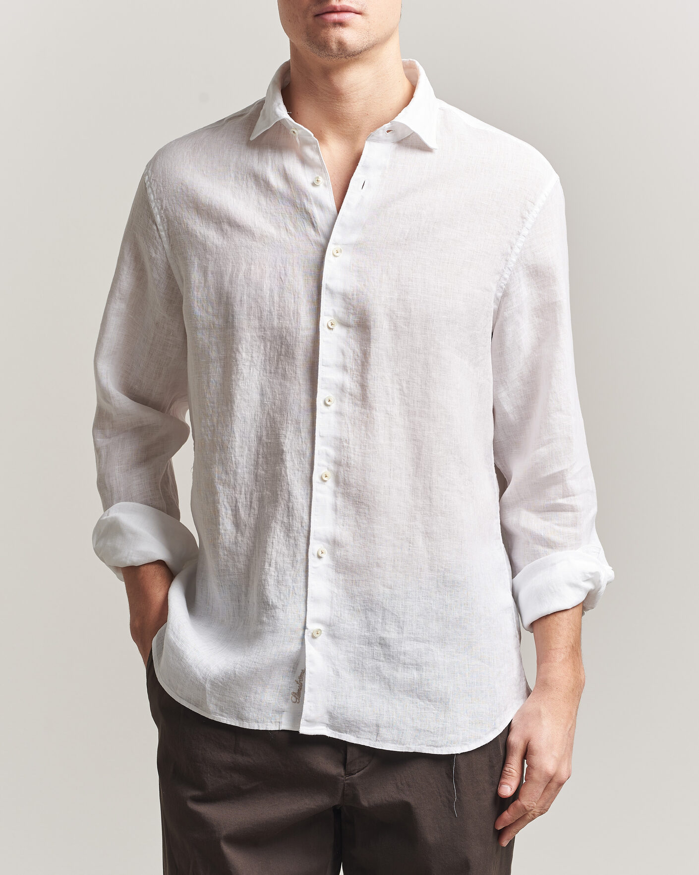 Homme | Chemises | Stenströms | Regular Fit Cut Away Linen Shirt White