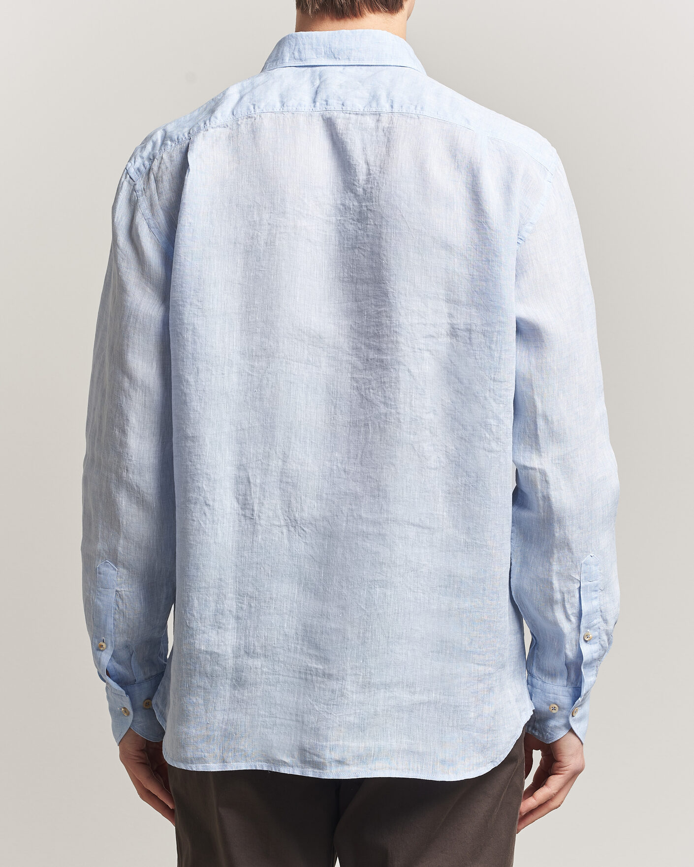 Heren | Overhemden | Stenströms | Regular Fit Cut Away Linen Shirt Light Blue