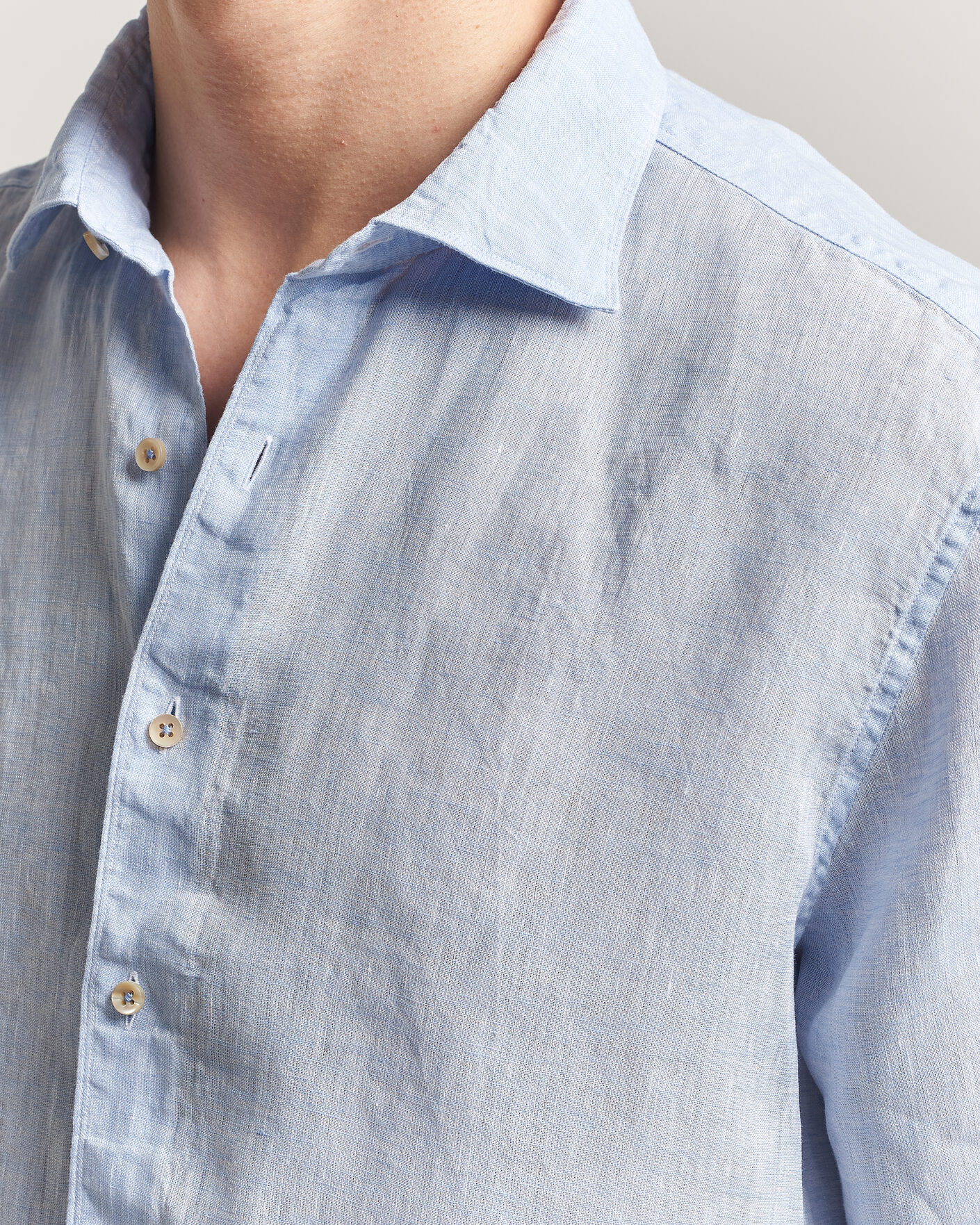 Heren | Overhemden | Stenströms | Regular Fit Cut Away Linen Shirt Light Blue