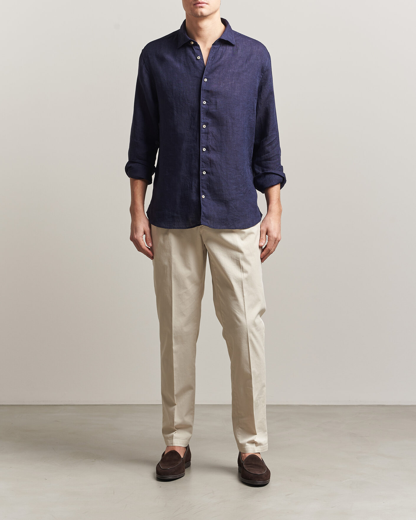 Homme | Chemises | Stenströms | Regular Fit Cut Away Linen Shirt Navy