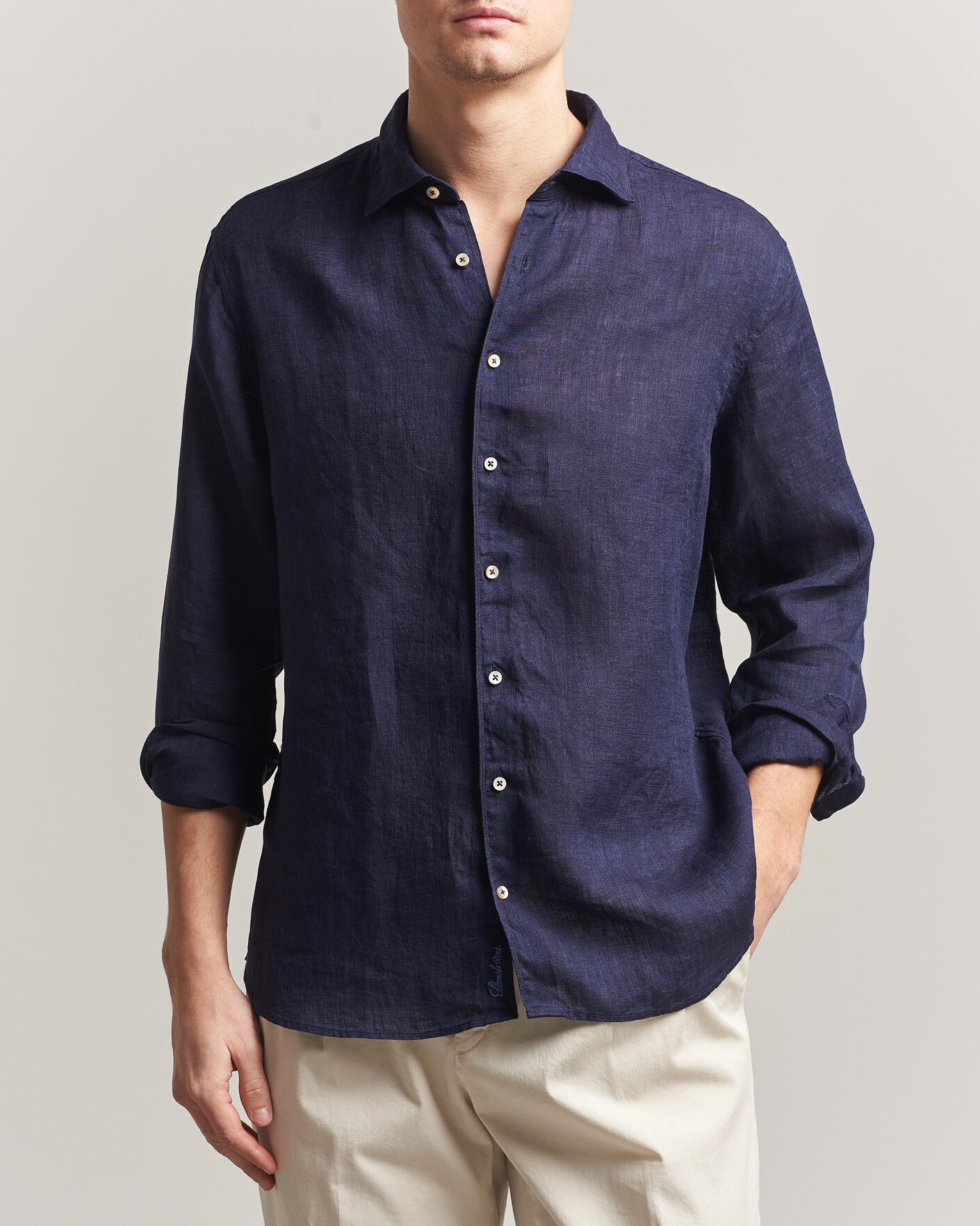 Homme | Chemises | Stenströms | Regular Fit Cut Away Linen Shirt Navy