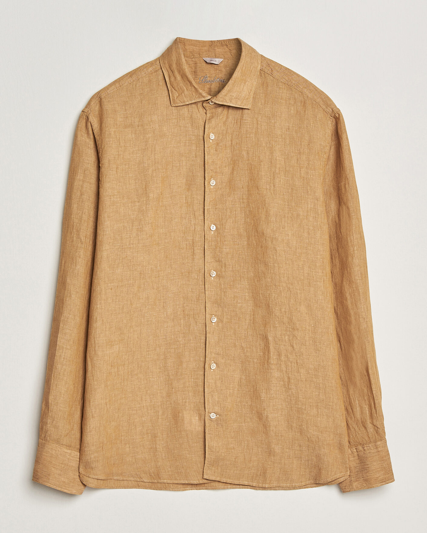 Heren | Overhemden | Stenströms | Regular Fit Cut Away Linen Shirt Light Brown