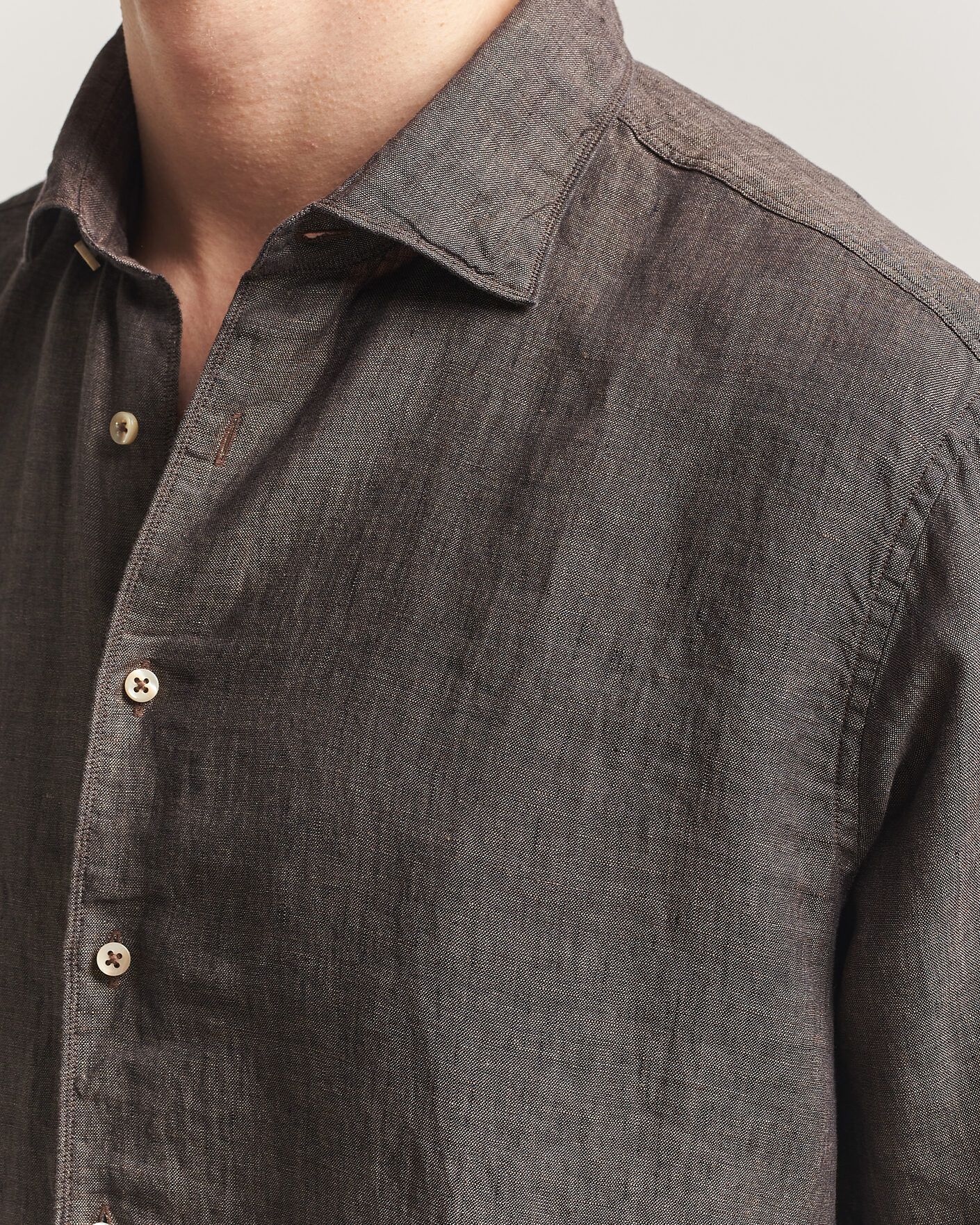 Homme | Chemises | Stenströms | Regular Fit Cut Away Linen Shirt Brown