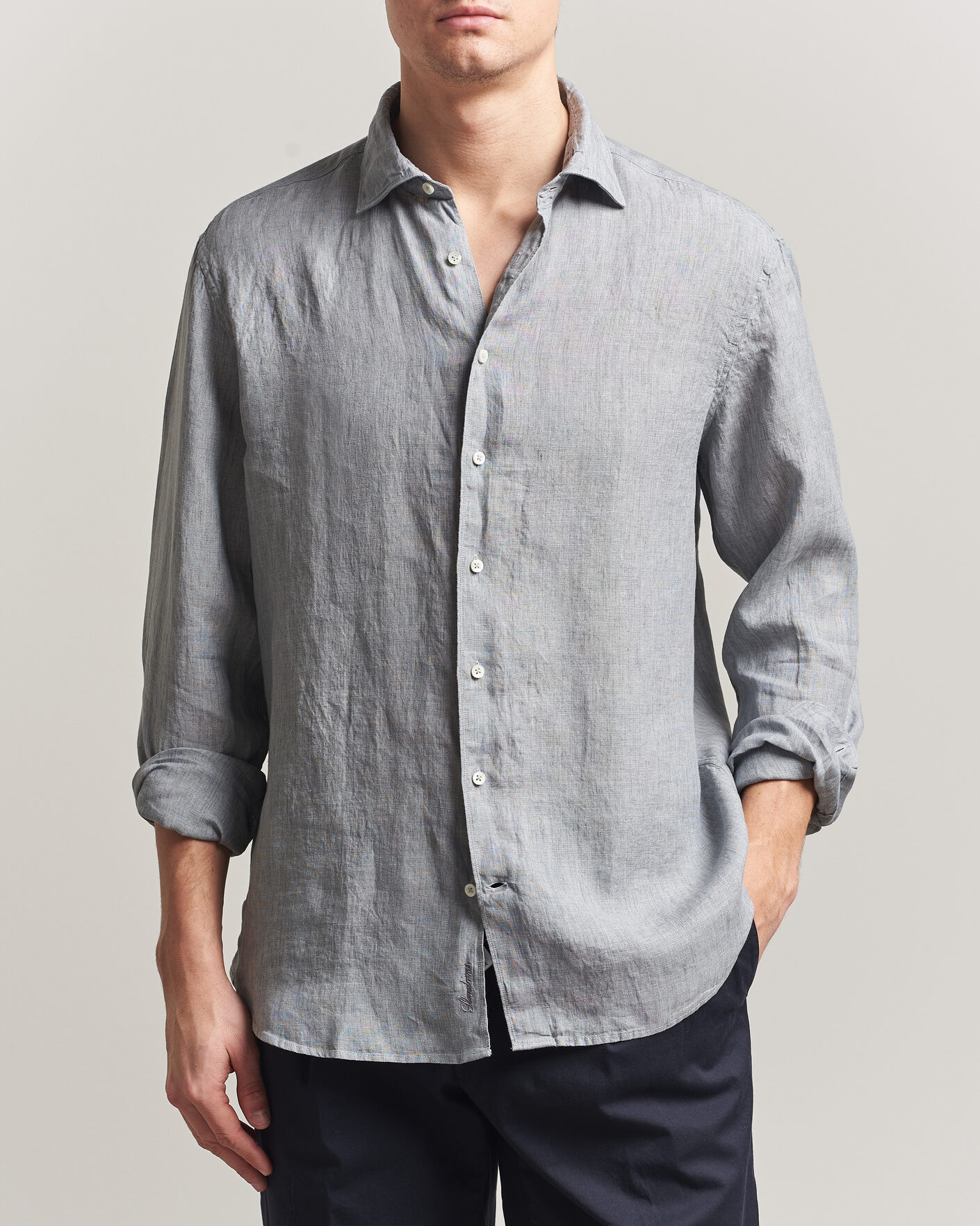 Homme | Chemises | Stenströms | Regular Fit Cut Away Linen Shirt Grey