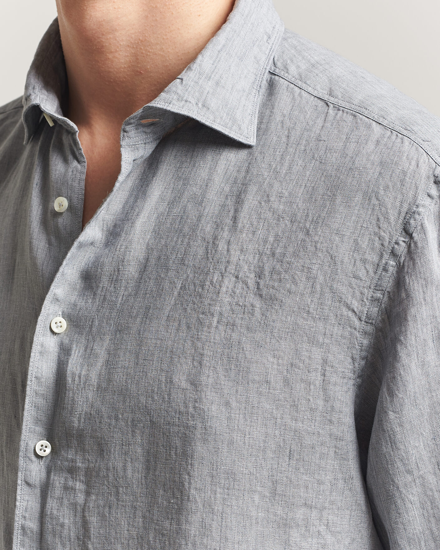 Homme | Chemises | Stenströms | Regular Fit Cut Away Linen Shirt Grey