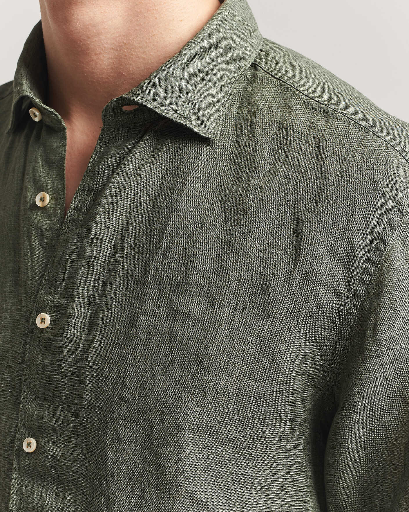 Heren | Overhemden | Stenströms | Regular Fit Cut Away Linen Shirt Green