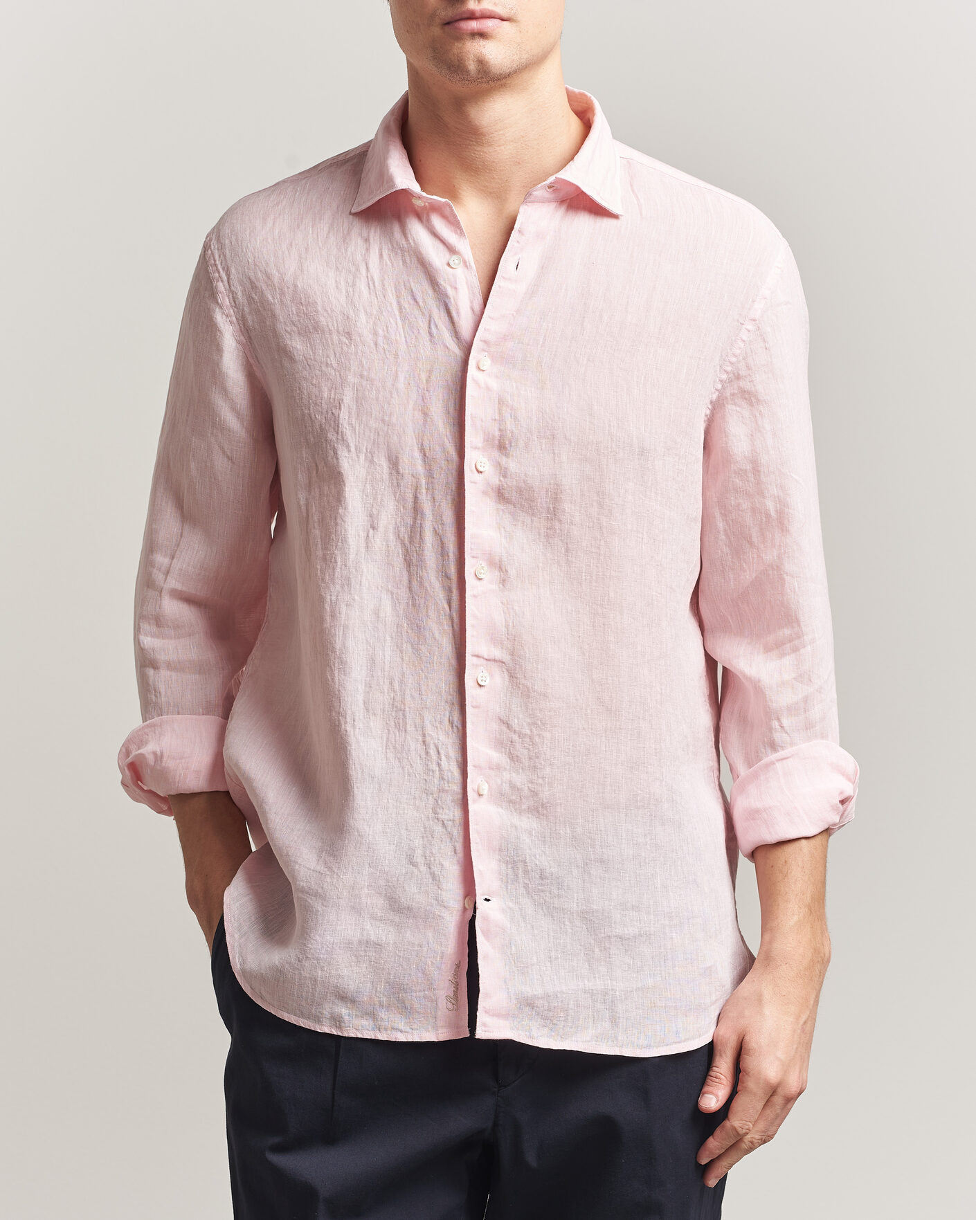 Heren | Overhemden | Stenströms | Regular Fit Cut Away Linen Shirt Soft Pink