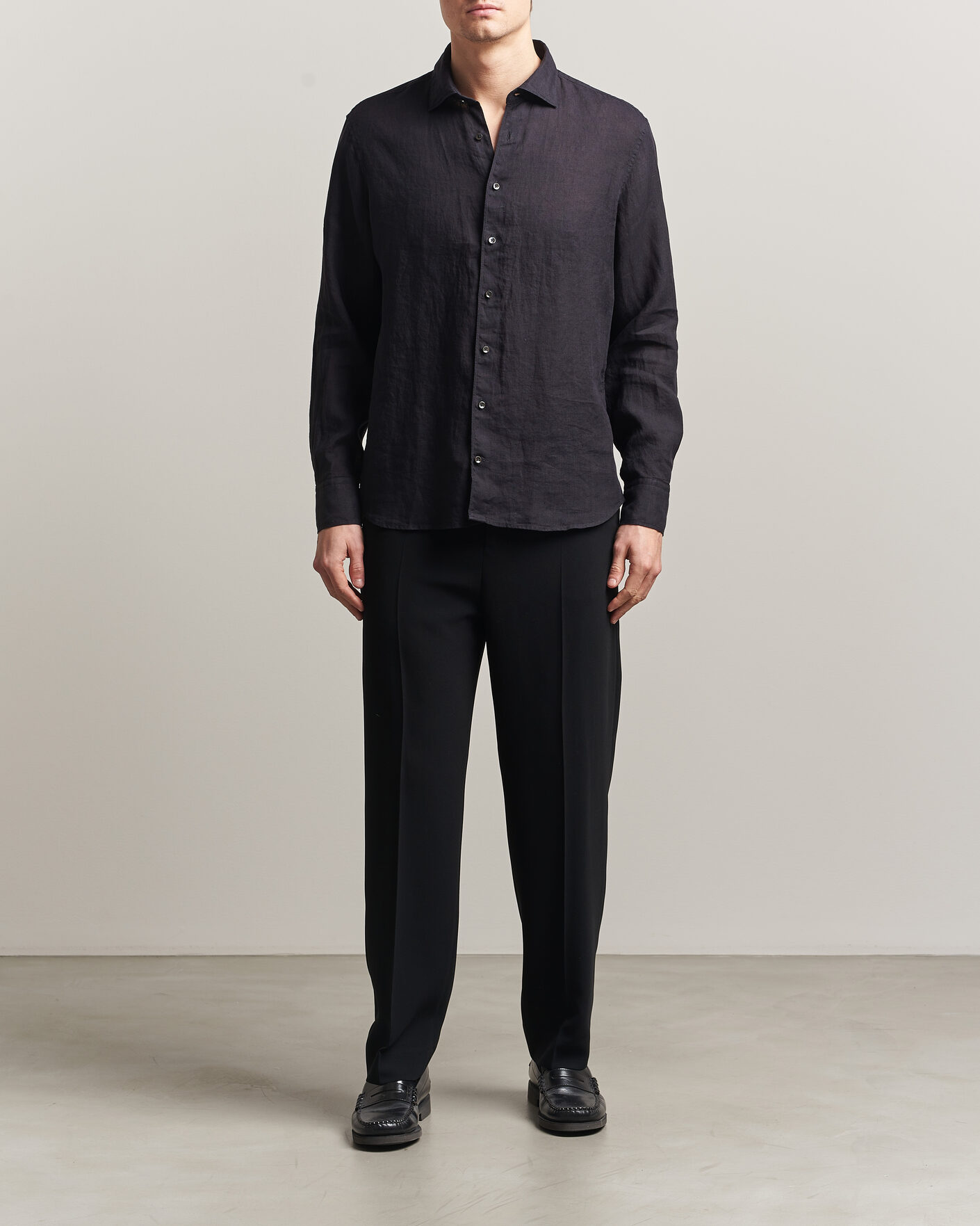 Homme | Chemises | Stenströms | Regular Fit Cut Away Linen Shirt Black